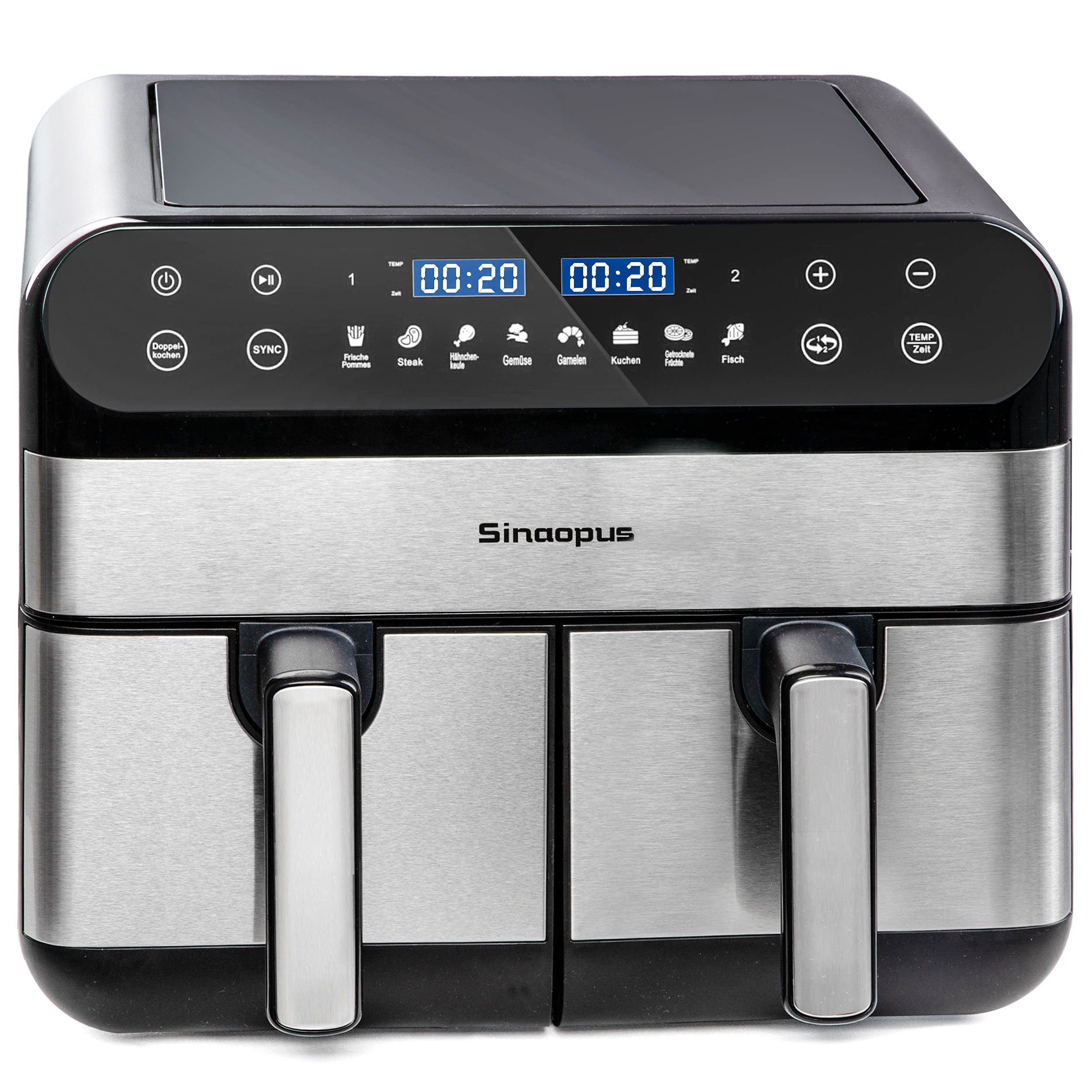 Sinaopus Heißluftfritteuse 10L Dual-Zone Airfryer – Familienessen & Snacks gleichzeitig knusprig garen, 2400 W, 2 Frittierfächer, SYNC, Doppelkochen, 8 Programm – Bild 3 von 5