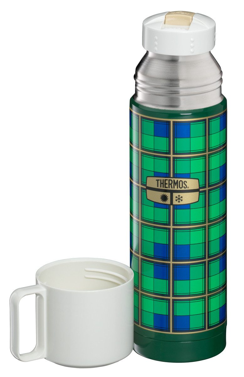THERMOS Isolierflasche REVIVAL BEVERAGE BOTTLE, Edelstahlkörper, spülmaschinenfest, 0,5l, 18h heiß & 24h kalt, mit Push Button Lid & Trinkbecher mit Griff