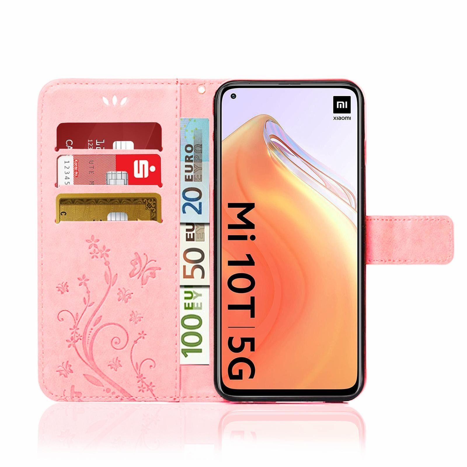 Numerva Handyhülle Bookstyle Flower für Xiaomi Mi 10T / Mi 10T Pro, Handy Tasche Schutzhülle Klapphülle Flip Cover mit Blumenmuster