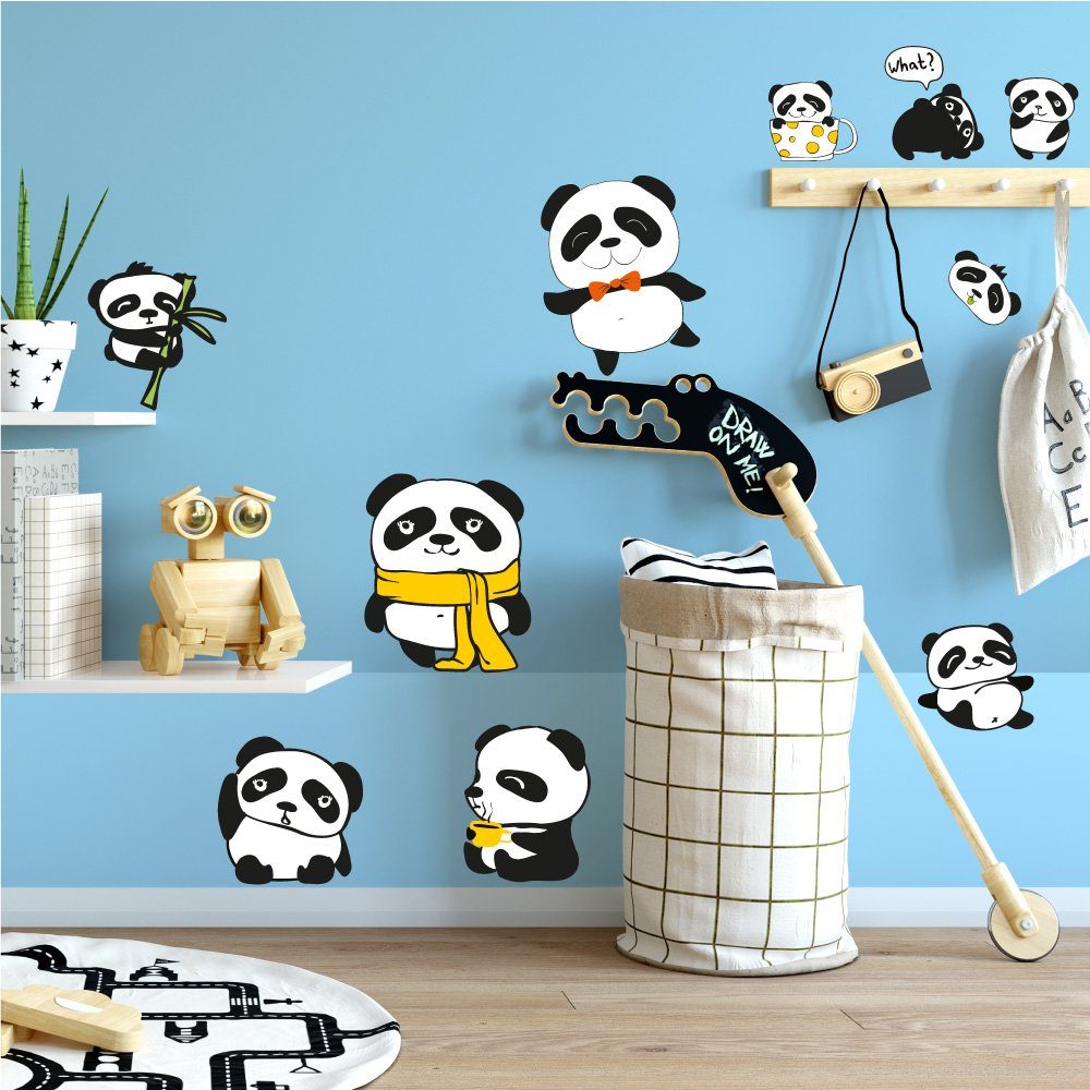Sunnywall Wandtattoo Panda - Wandtattoo Kinderzimmer Baby Wandaufkleber (6 St), konturgeschnitten
