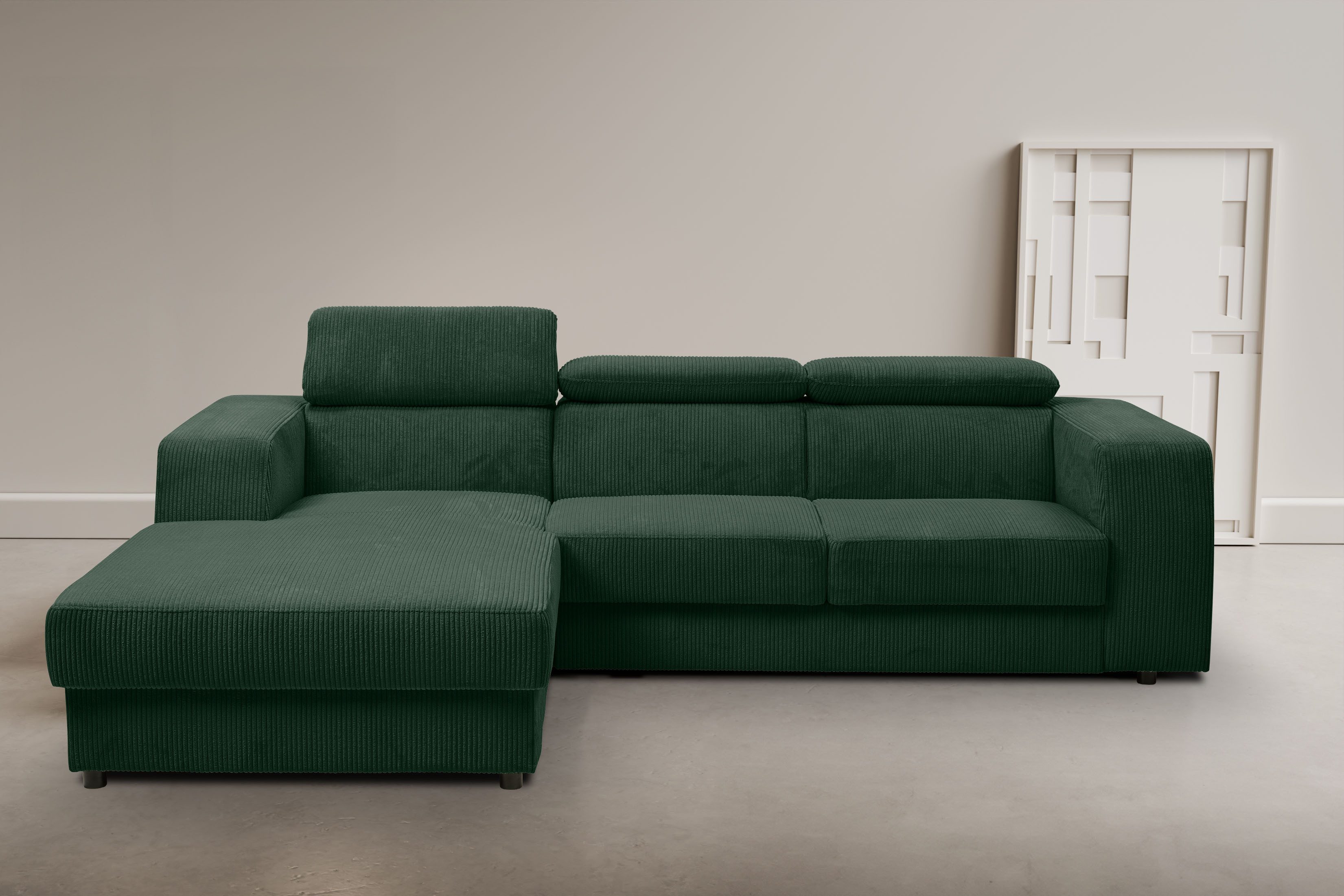 WERK2 Ecksofa Cherry inkl. Kopfteilverstellung, Bett & Bettkasten, bequem, zeitlos, Cord, L-Form, XXL, Schlaffunktion, Bettkasten