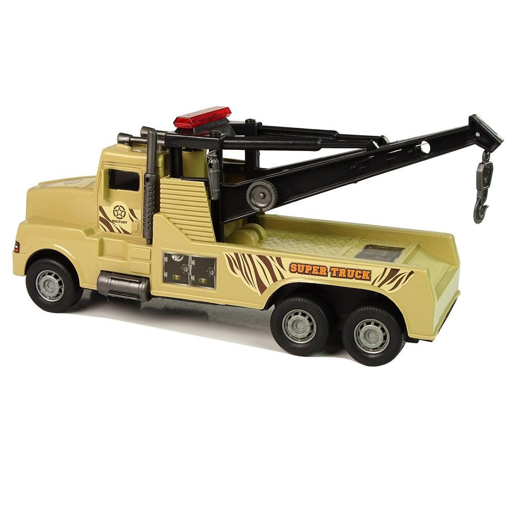 LEAN TOYS Spielzeug-Abschlepper Abschleppwagen Kranwagen Pannenfahrzeug, (Spar-Set, 1-tlg., 44 x 17 x 24 cm robust), Seilkran mit Kurbel, Reibungsantrieb, Haken, 44 cm