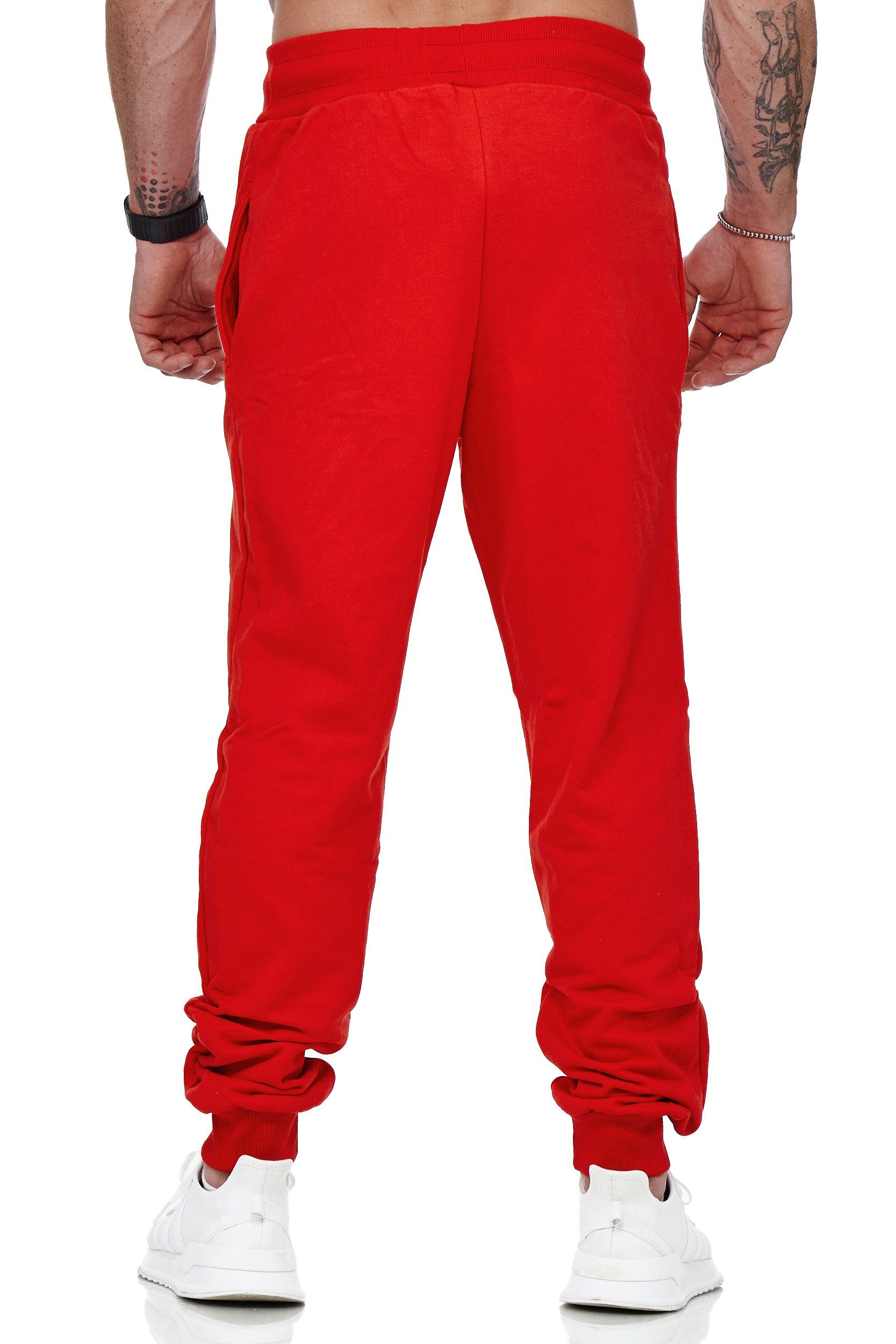 im Freizeithose, (Sweatpants, Sporthose, Jogginghose, Carlo 592 1-tlg., Jogginghose Casual Fitness Herren L.gonline modischem Freizeit Rot Design) Weiß Monte