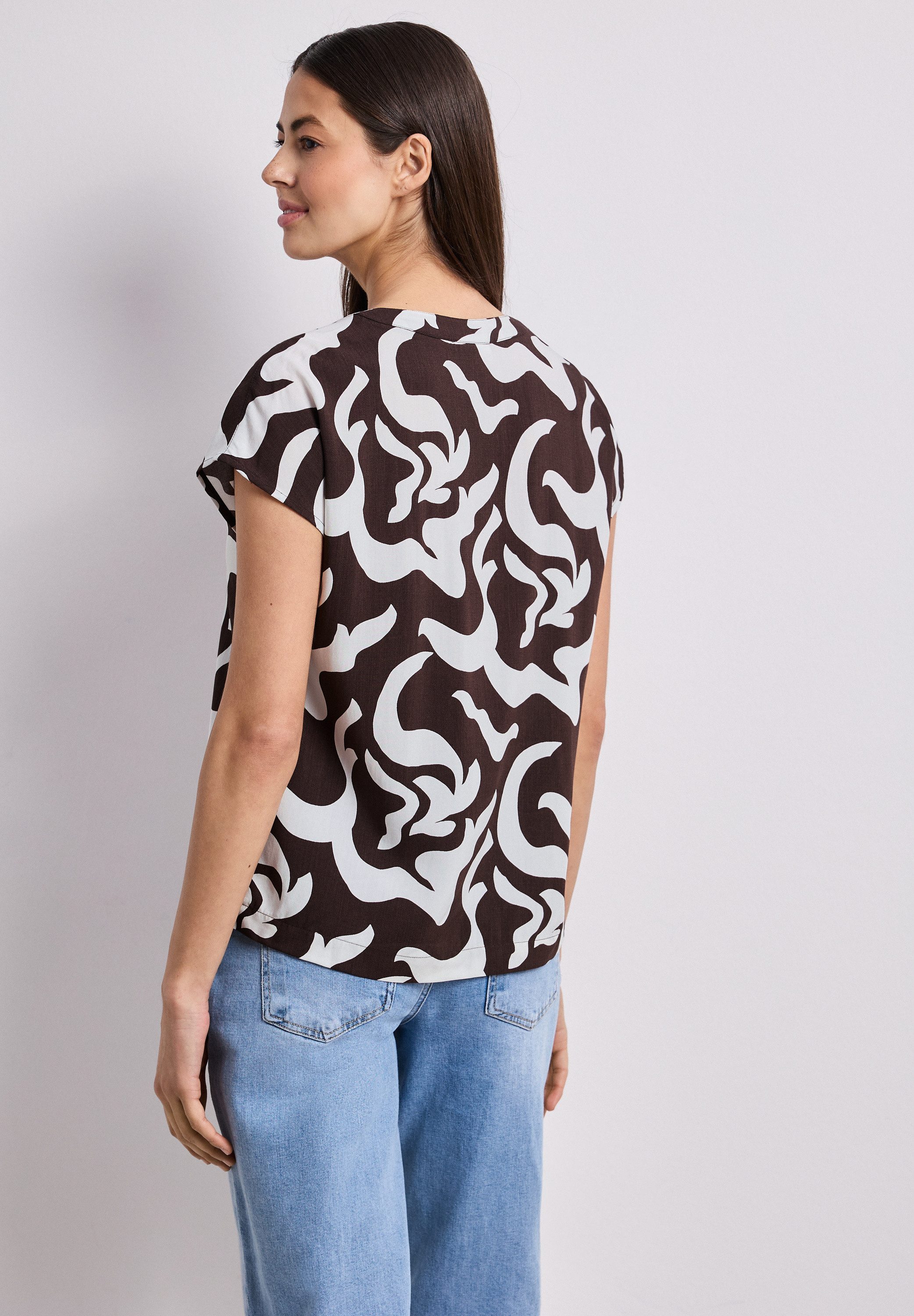 STREET ONE Shirtbluse mit geschlitztem Rundhalsausschnitt