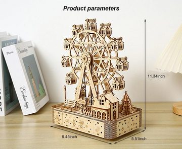 Welikera 3D-Puzzle 3D Holzpuzzle, DIY Riesenrad Spieluhr mit Zahnradantrieb, 183 teile, 183 Puzzleteile, Mit Spieluhr und Lichteffekten