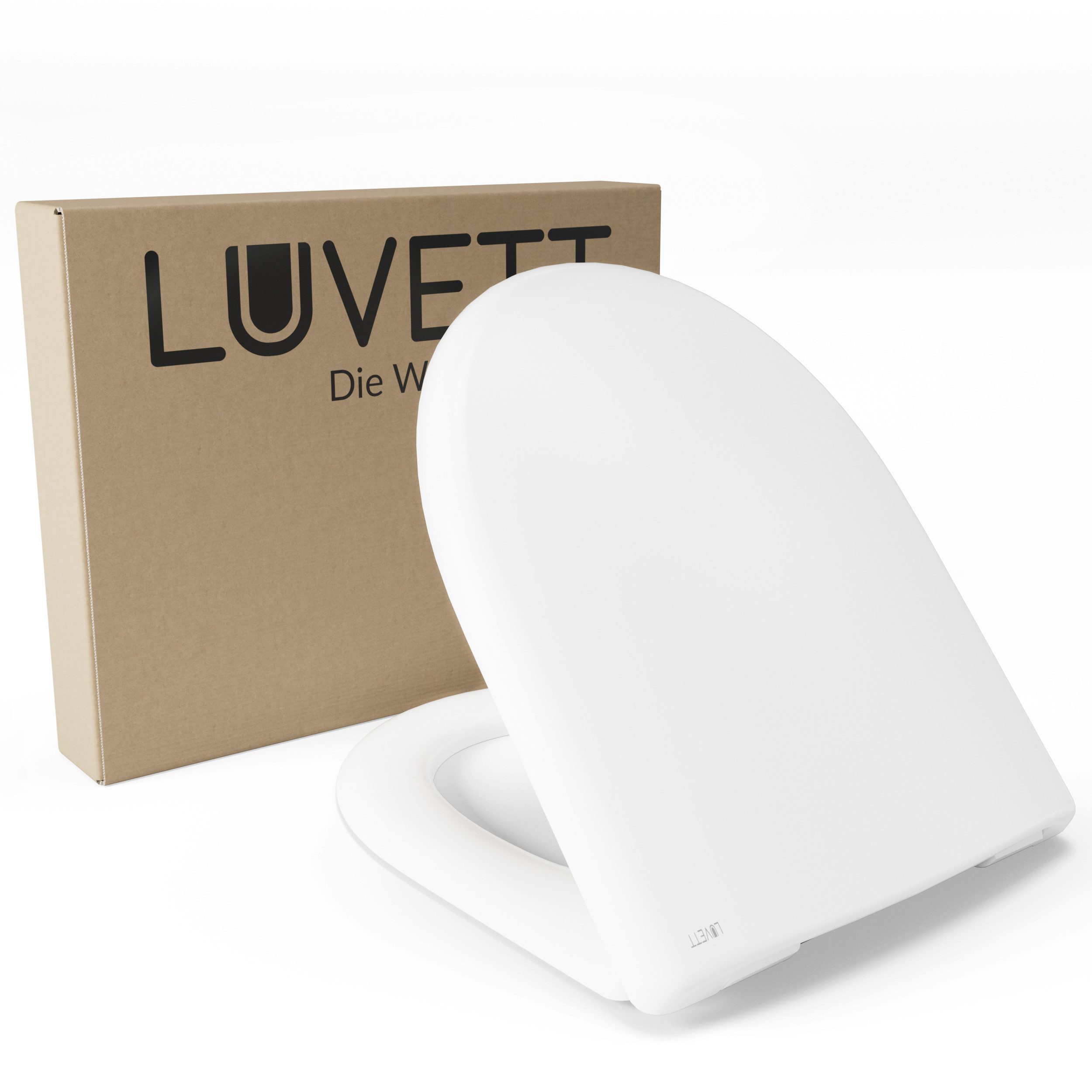 LUVETT WC-Sitz Premium, Softclose, Absenkautomatik, Sanitär, Oval D-Form Eckig (Inklusive 3 Befestigungsarten), mit Absenkautomatik, Wrap-Over, Duroplast, Deutsche Markenqualität