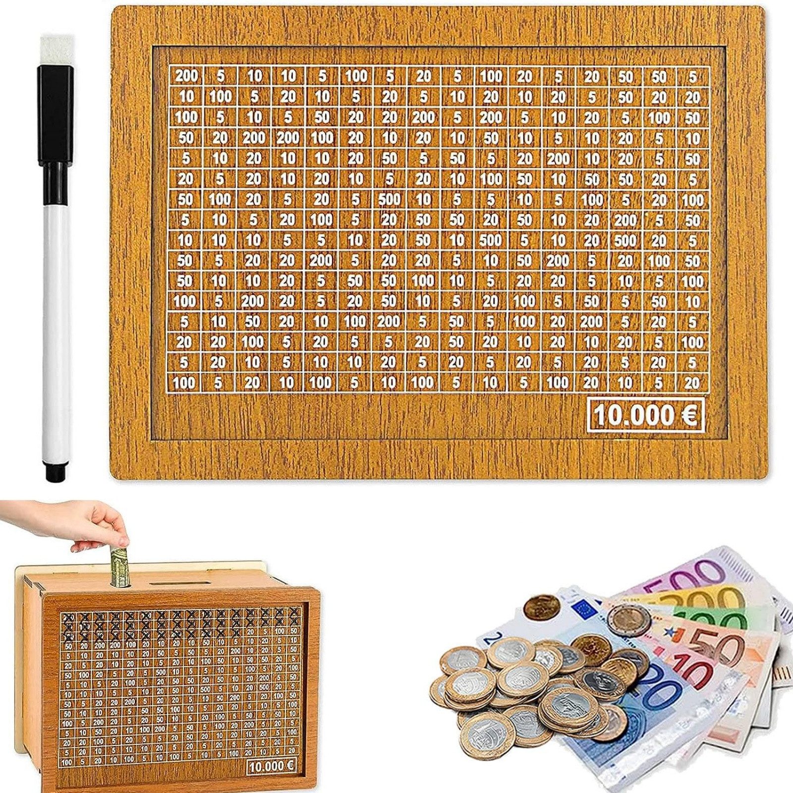 Bundviel Spardose Spardose aus Holz mit Ziel-Motivierende Sparbox für Ziele-10.000 €