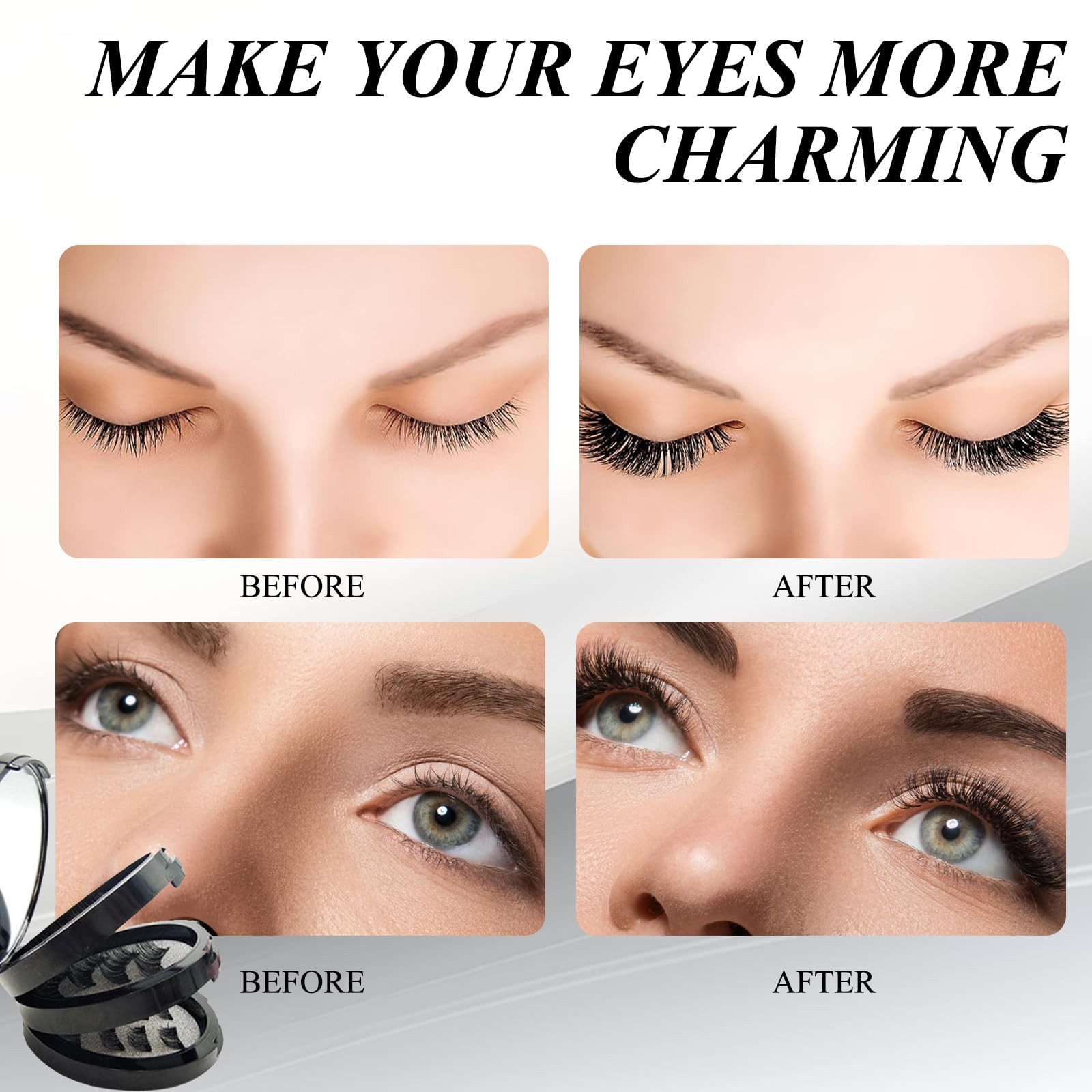 MOPUEA Magnetwimpern Magnetische Wimpern 3D wasserdicht wiederverwendbar mit Clip 3 Stile, Magnetische Wimpern Set mit Applikator, Magnetisch wiederverwendbar leicht ohne Kleber hautfreundlich