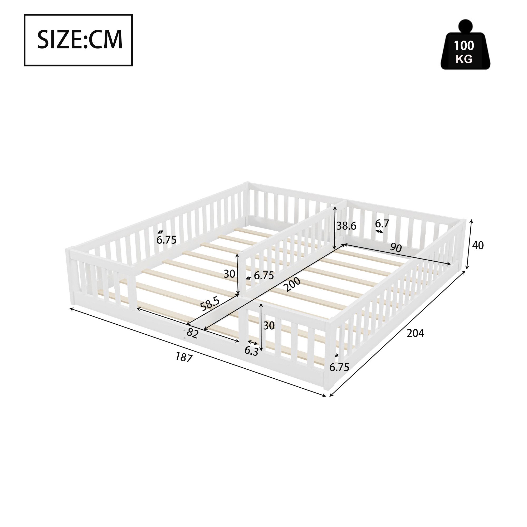 Flieks Massivholzbett, Kinderbett Einzelbett*2 90x200cm*2 für zwei Kinder m günstig online kaufen
