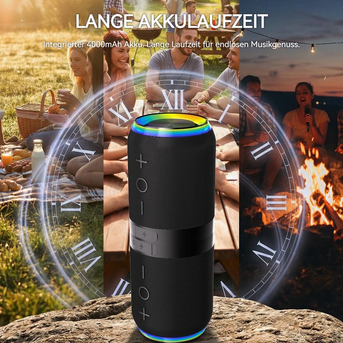 Lisabonde 2-in-1 Magnetisch mit Lichteffekten Stereo Bluetooth-Lautsprecher 2.0 (Bluetooth 5.4, 10 W, IPX6 Wasserdicht, Magnetisch haftend, Trennbar in zwei Ein – Bild 4 von 5