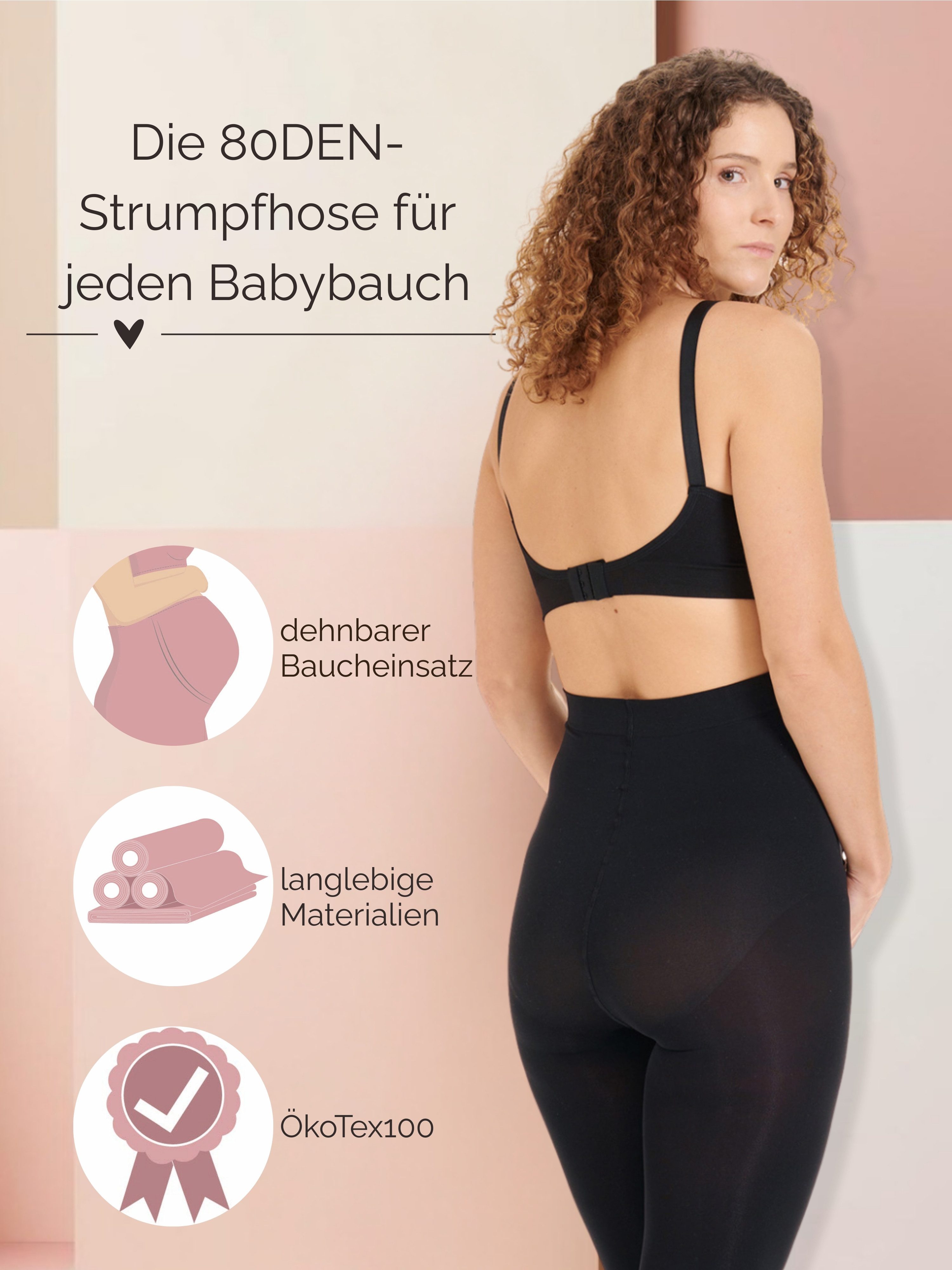 Herzmutter Umstandsstrumpfhose Schwangerschaftsstrumpfhose 80DEN - Blickdicht 80 DEN (2 St. 2er Pack) Blickdicht - dehnbarer, rutschfester Baucheinsatz