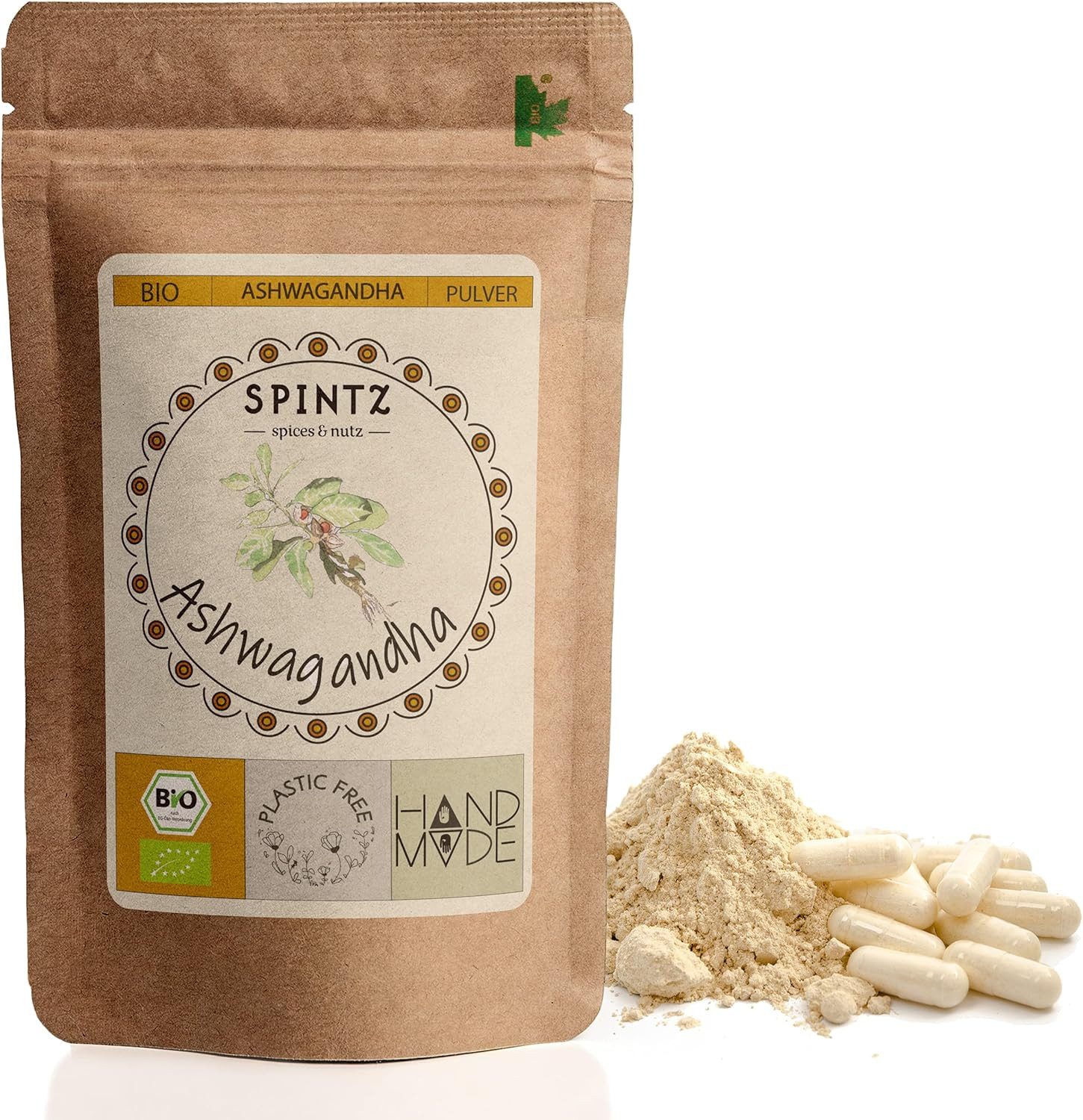 SPINTZ Bio Ashwagandha Kapseln 320 Stk 3 Kapseln (1,8g Ashwagandha Pulver) täglich mit ausreichend Flüssigkeit einnehmen, 1 er 320 St., 232 g