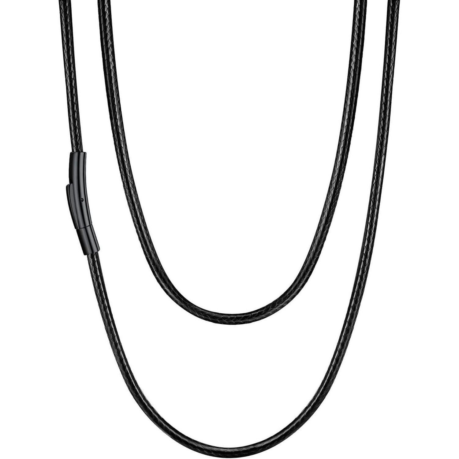 LuxusKollektion Lederband Kette Damen Herren 3mm Schwarz 02 Schwarz(3mm) 76.0 Zentimeter