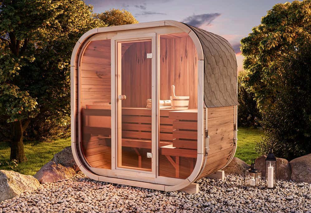FinnTherm Fasssauna Ellipso M, BxTxH: 196 x 119 x 210 cm, 42 mm, Mit Fußboden