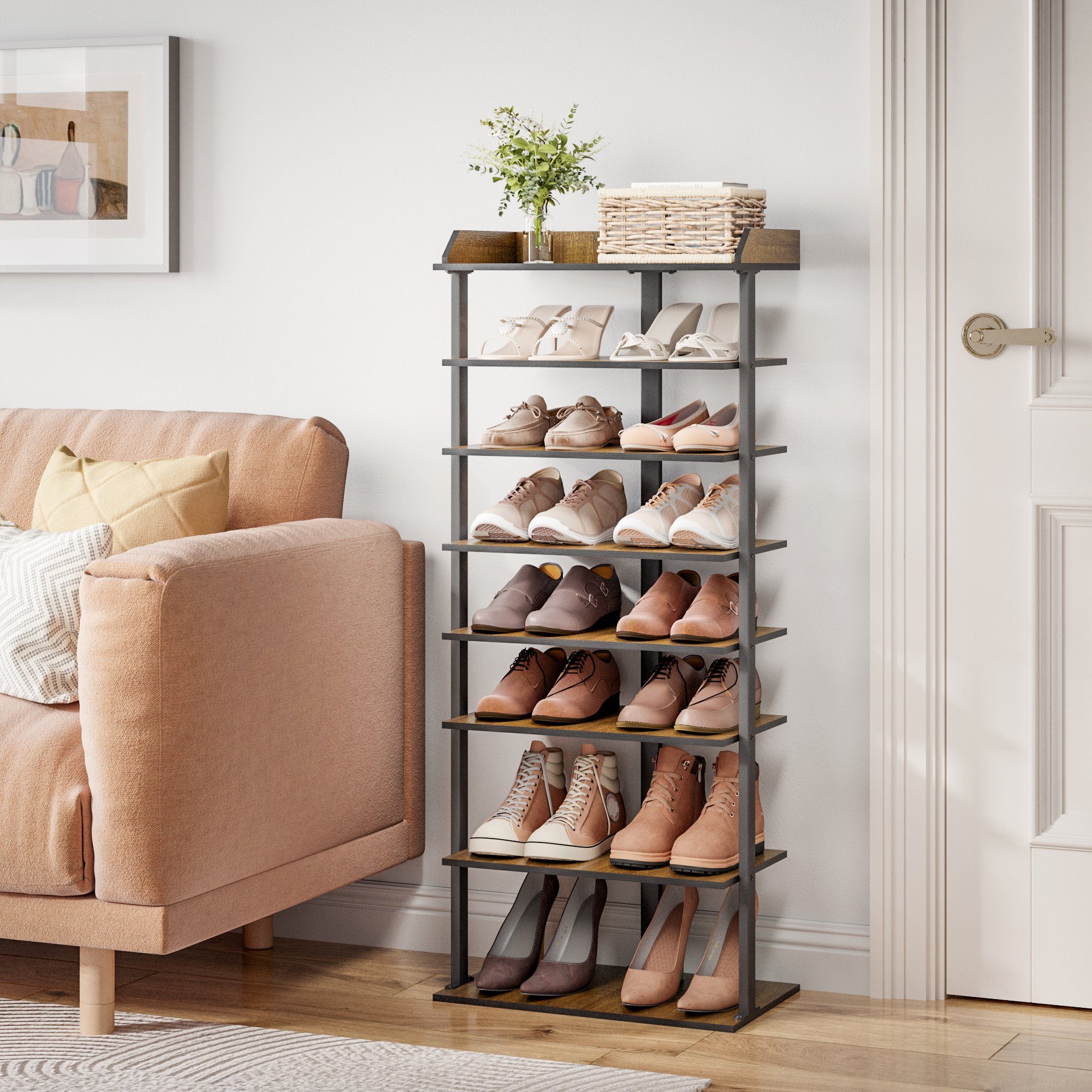 Mondeer Schuhregal Vertikales Schuhregal, 7-stöckiges, Metallgestell, Holz, günstig online kaufen