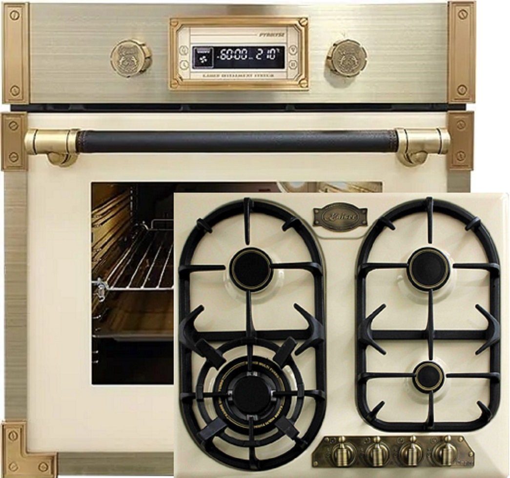 Kaiser Küchengeräte Backofen-Set Herd Set Autark Einbau Backofen 73L 60 cm+Retro Einbau Gasherd, 60cm EH 6427 ElfAD+KG 6325 ElfEm., mit 1-fach-Teleskopauszug