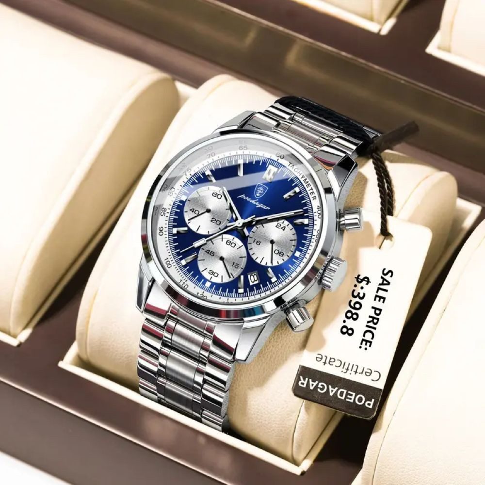 POEDAGAR Quarzuhr Poedagar Herren-Armbanduhr Chronograph Quarz Edelstahl 921