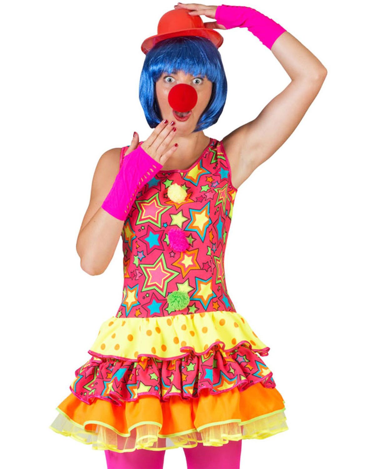 Funny Fashion Clown-Kostüm Clown Miley Kostüm für Damen - Buntes Zirkus Kle günstig online kaufen
