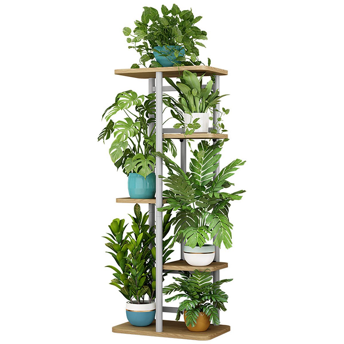 GarveeMore Blumenständer Neu Pflanzenständer Metall Blumenregal mit hölzern günstig online kaufen