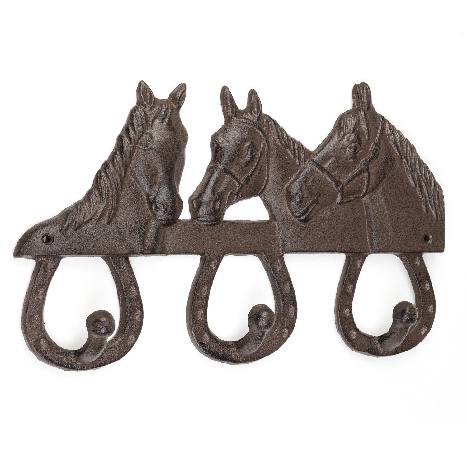 Moritz Wandgarderobe Wandhaken Pferde Gusseisen 3 Haken Landhausstil Braun, Hakenleiste Haken Kleiderhaken Garderobenhaken Vintage