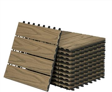 EUGAD WPC-Fliesen, 11 St., 3D Holzstruktur Terrassenfliese für 1m², Hellbraun