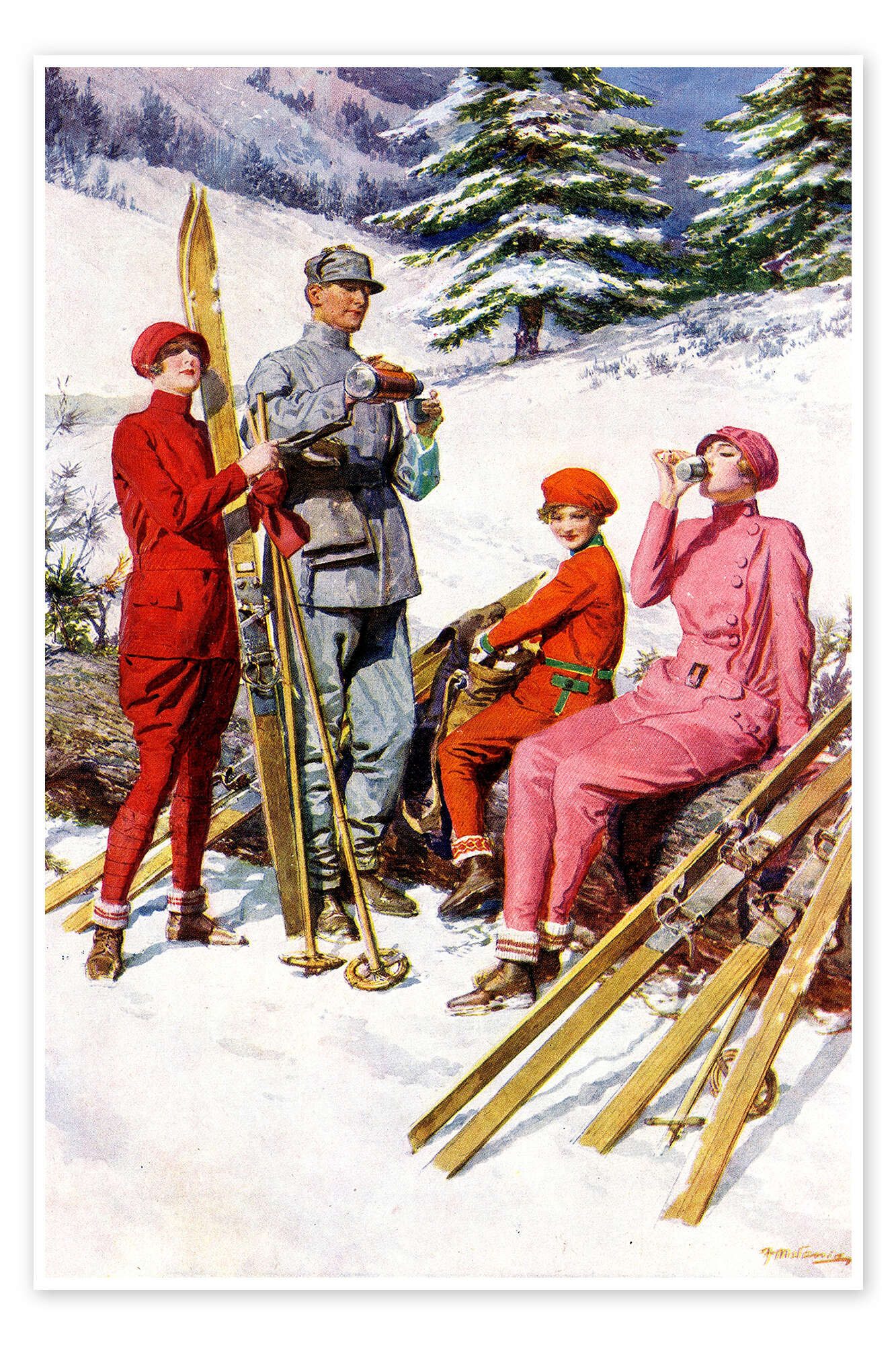 Posterlounge Poster Master Collection, Die Pause im Schnee, Illustration