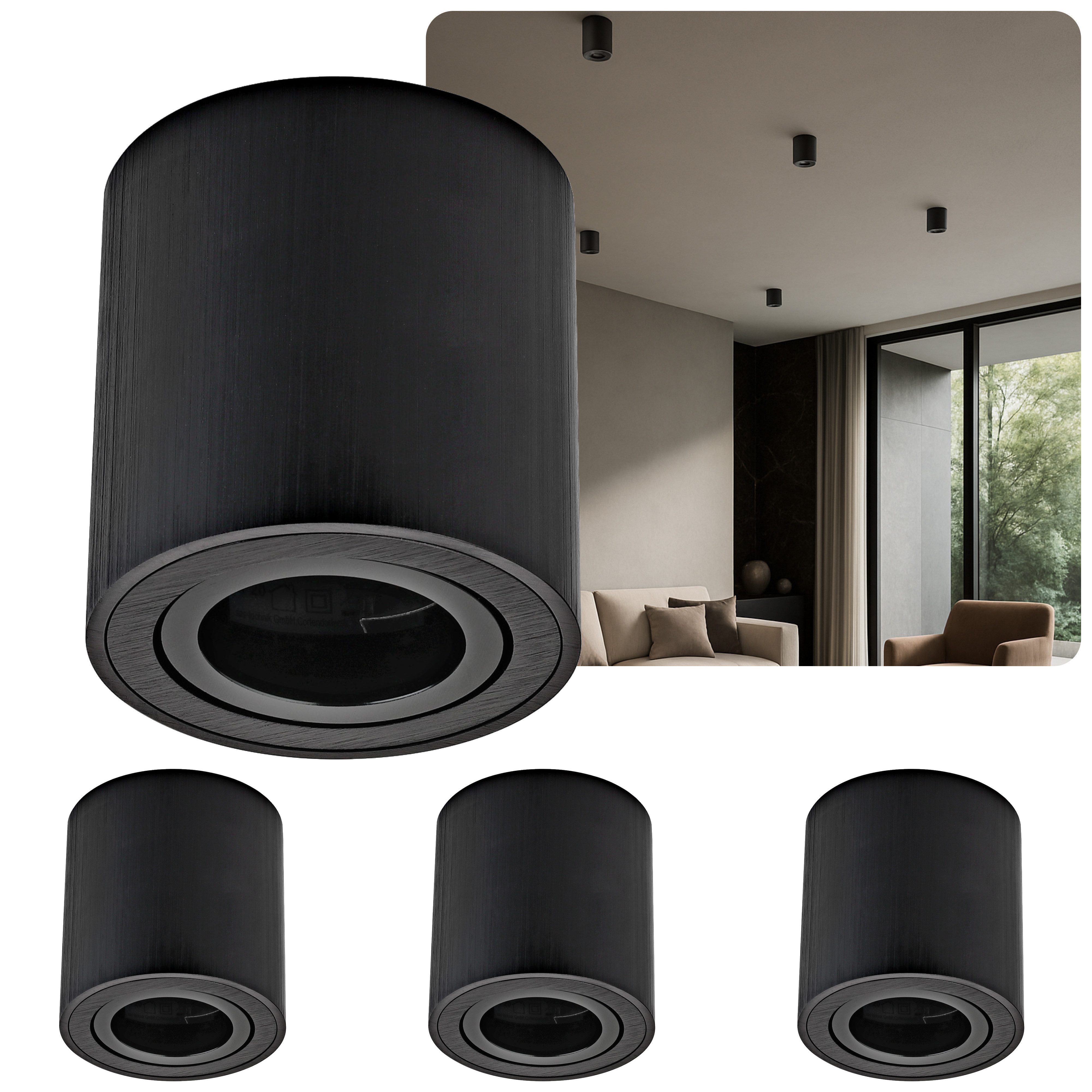 Sweet LED Aufbauleuchte GU10 4er Set runde Deckenspots Aluminium 230V schwenkbar, ohne Leuchtmittel, Aufbaustrahler LED, Aufbauspot, Deckenstrahler, schwenkbar