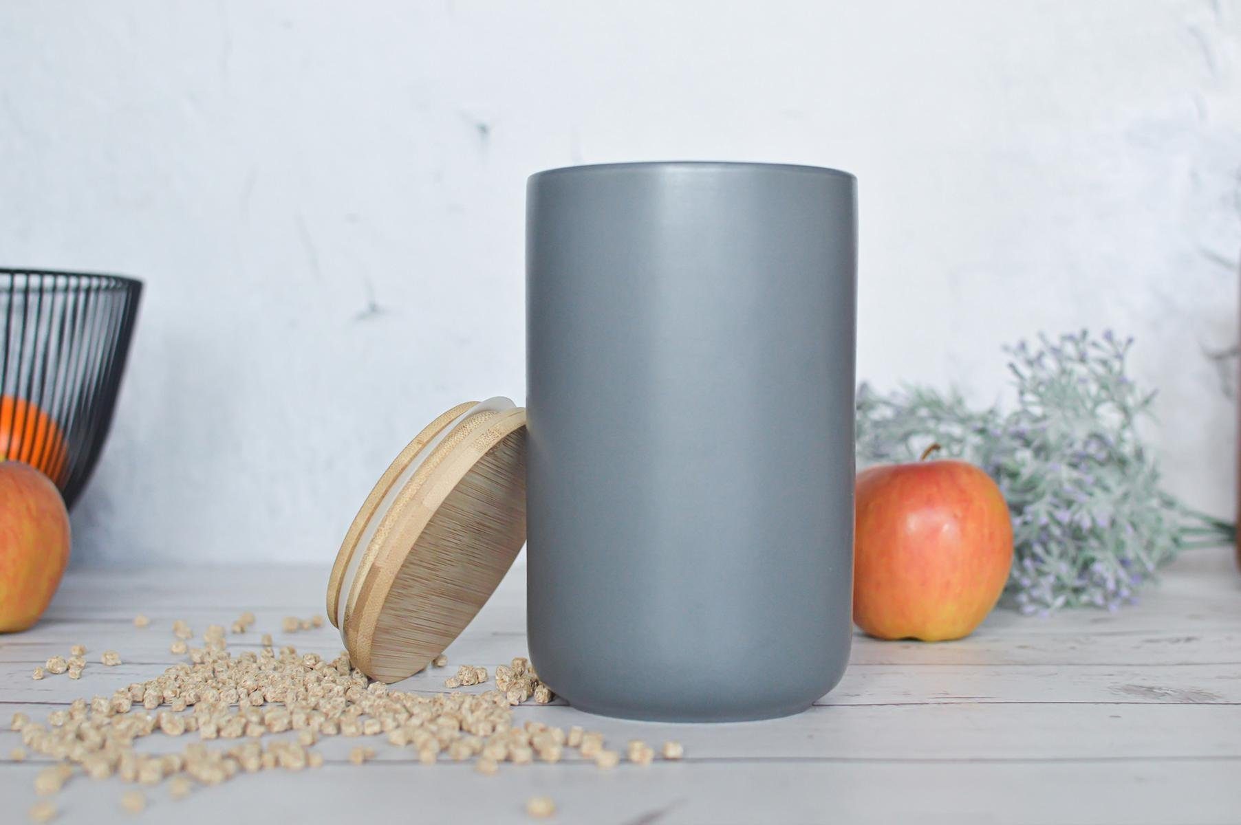 Sendez Vorratsdose Grau aus Porzellan mit Holzdeckel Vorratsbehälter Dose, Porzellan – Bild 4 von 5