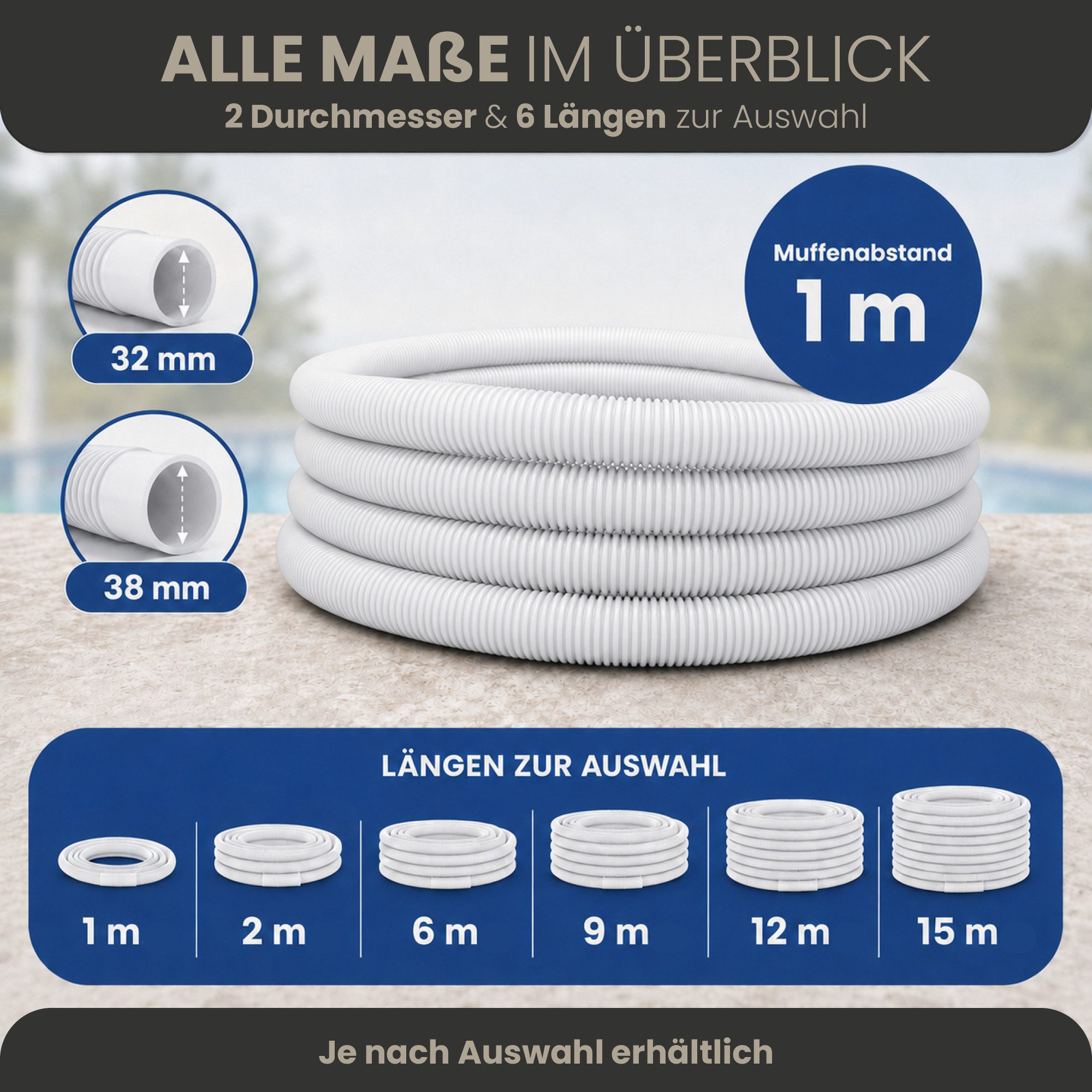 HAF Poolschlauch Schwimmbadschlauch Poolschlauch Solarschlauch Blau Ø 32mm 1 Meter, Schlauch "Made in Germany" mit Trennmuffen, inkl. 2 Schlauchschellen aus Ede – Bild 4 von 5