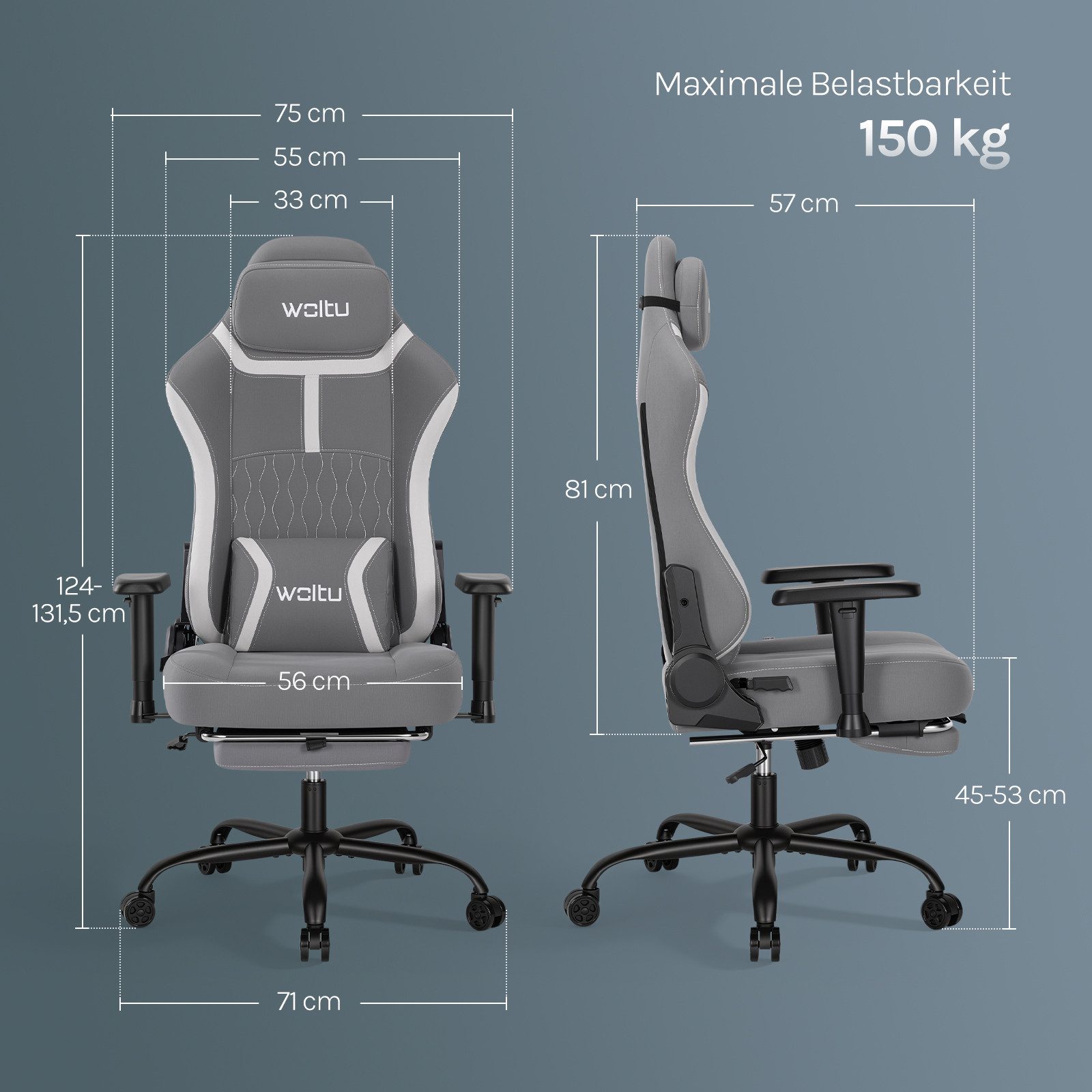 Woltu Gaming-Stuhl (1 St), Ergonomisch Gamer Stuhl 2D mit Lendenkissen verstellbaren Armlehnen