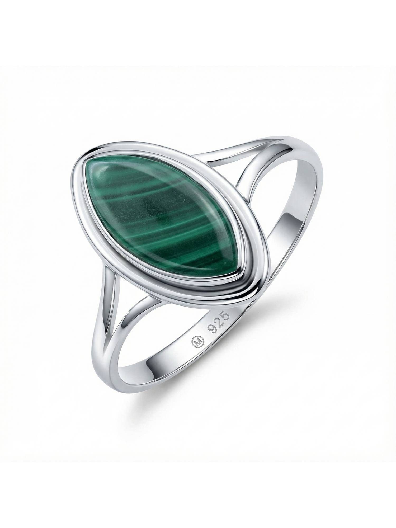 mantraroma Silberring SARALA Ellipse aus 925 Silber mit Malachit (Ring mit Schmuckbeutel), Damenring aus 925er Silber