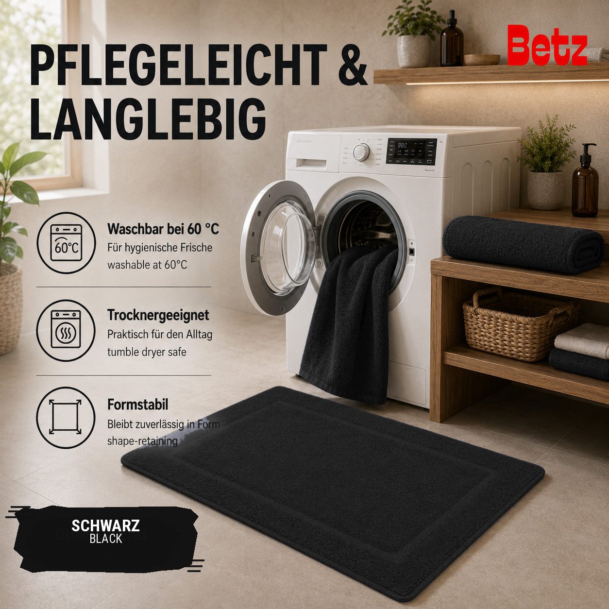 Betz Badematte 2 Stück Badvorleger Premium Badteppich Größe 50x70 cm, unbeschichtet, beidseitig nutzbar, beidseitig nutzbar, Baumwolle, Qualität 650g/m² – Bild 5 von 5