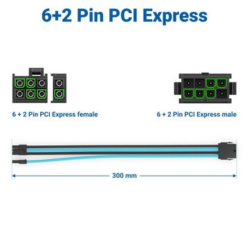 deleyCON deleyCON 6+2 Pin PCI Express GPU Grafikkarte Strom Kabel Intern 30cm Computer-Kabel