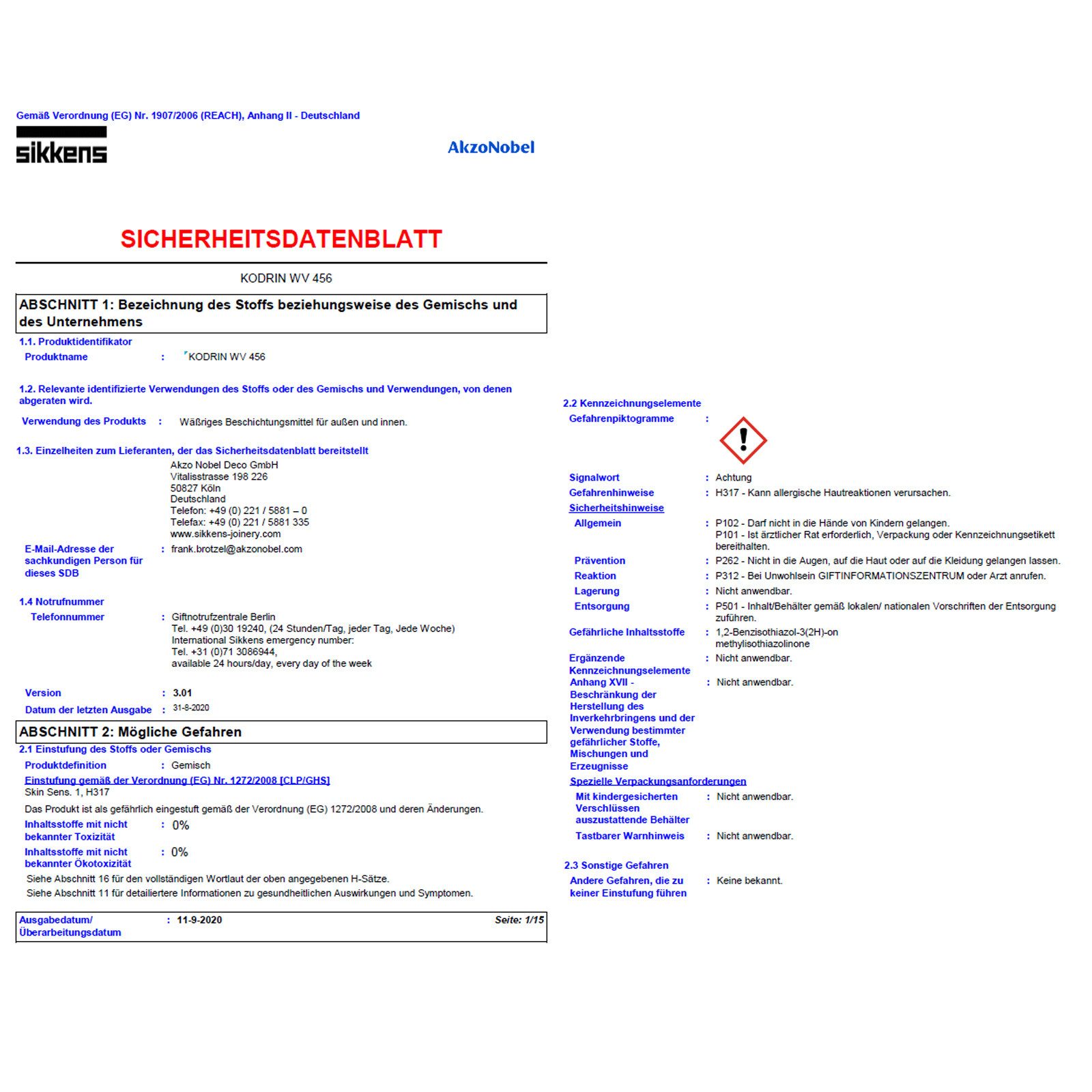 Sikkens Spachtelmasse KODRIN WV 456 - 0.75 LTR (FARBLOS)
