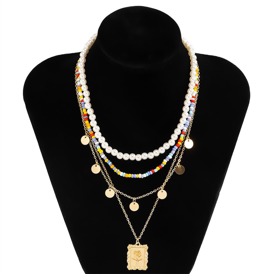 Set, DÖRÖY faux Perle Frauen Choker-Set geschichteten böhmische Halskette Halskette