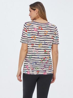 Georg Stiels T-Shirt Halbarmbluse koerpernah mit Streifen und Blumenprint