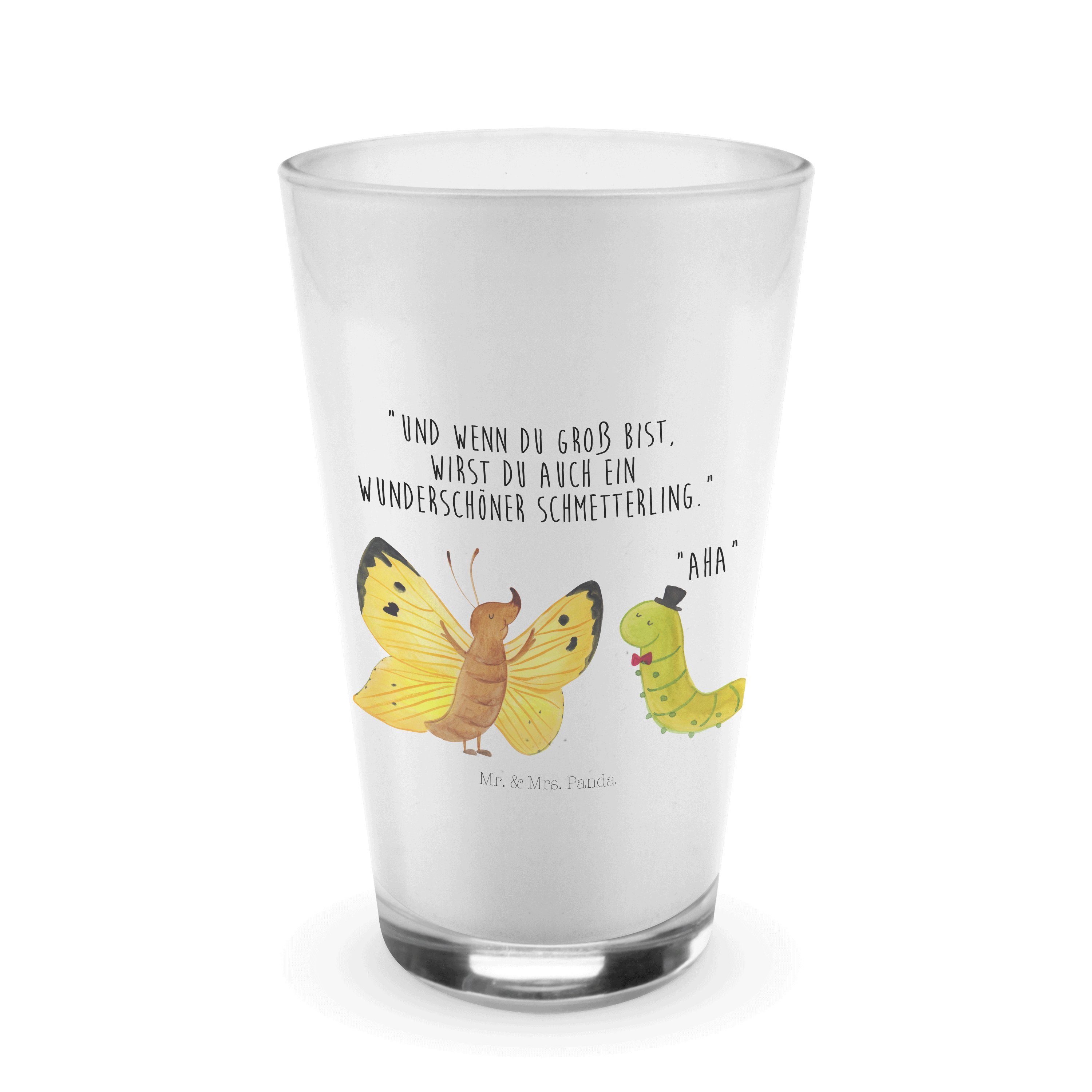 Mr. & Mrs. Panda Glas Raupe & Schmetterling - Transparent - Geschenk, Cappuccino Tasse, Cap, Premium Glas