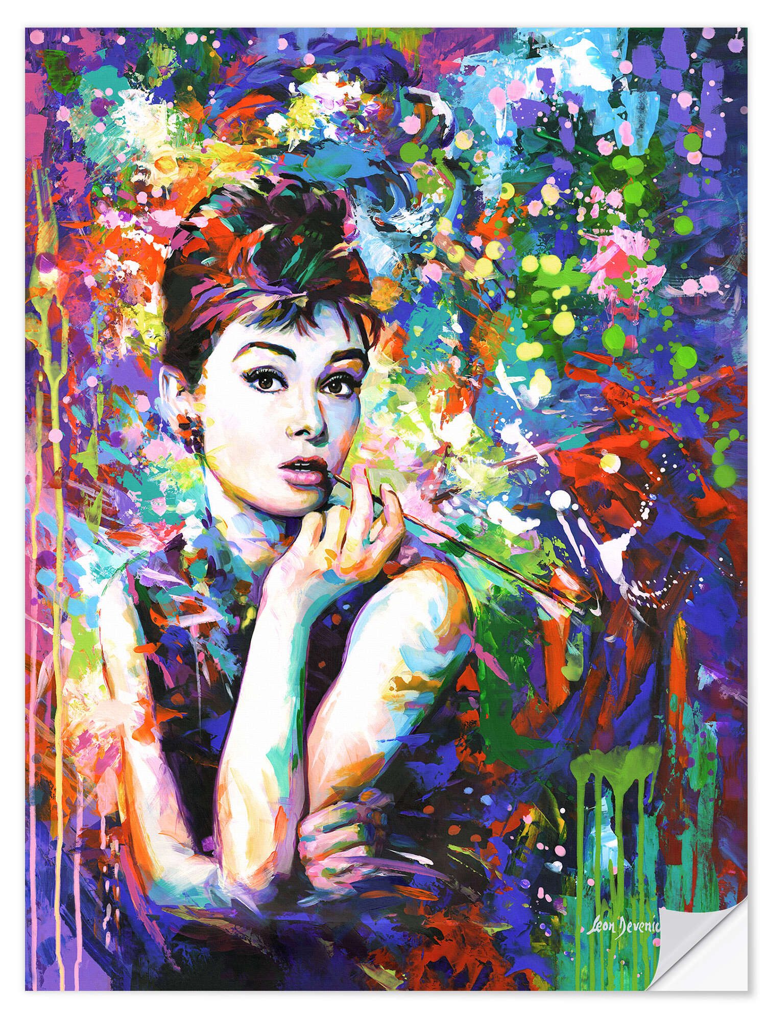 Posterlounge Wandfolie Leon Devenice, Audrey Hepburn, modernes Porträt, Malerei