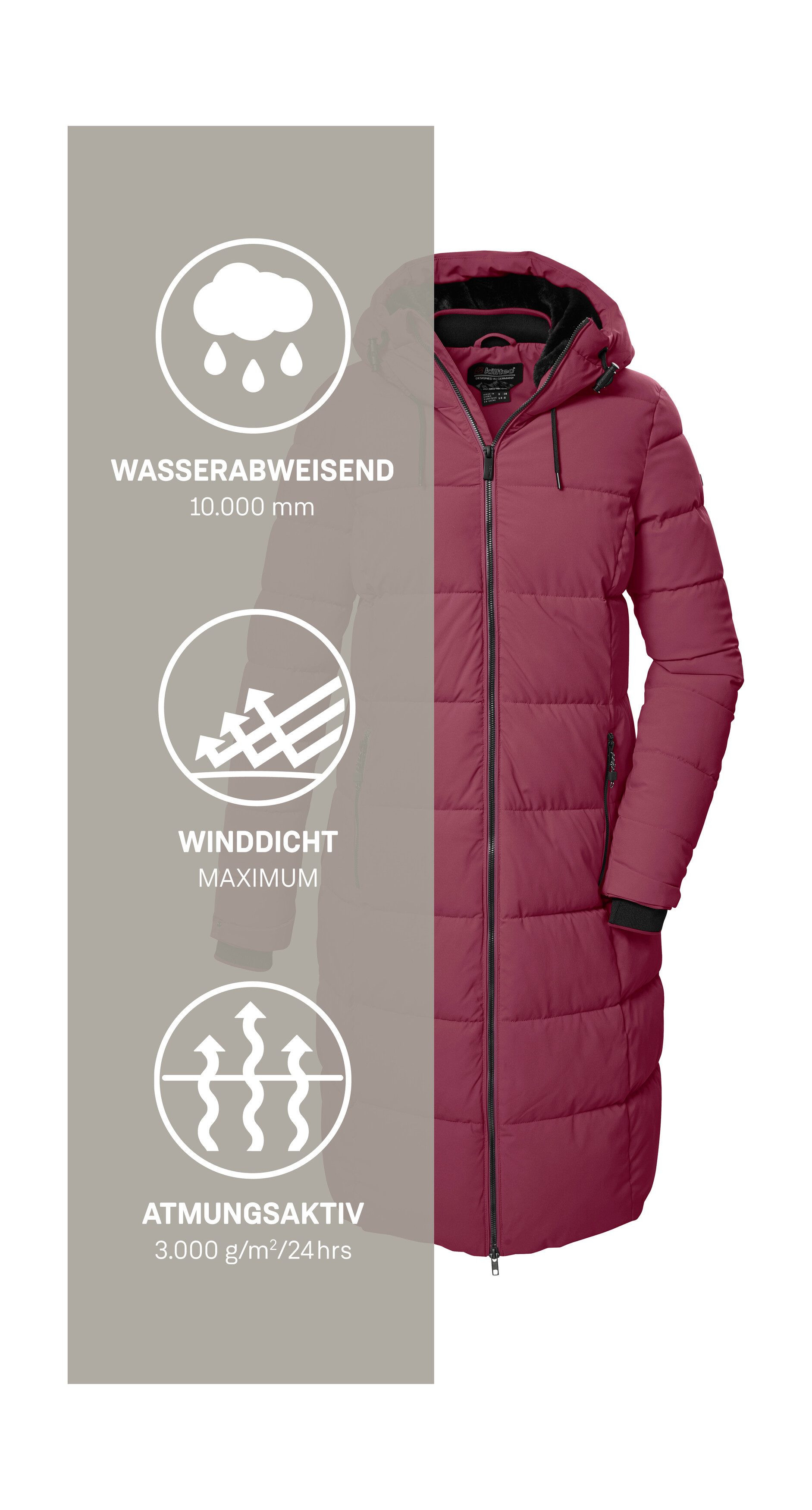 Killtec KOW 56 WMN QLTD CT Winddichter, wasserabweisender Wintermantel mit regulierbarer Kapuze