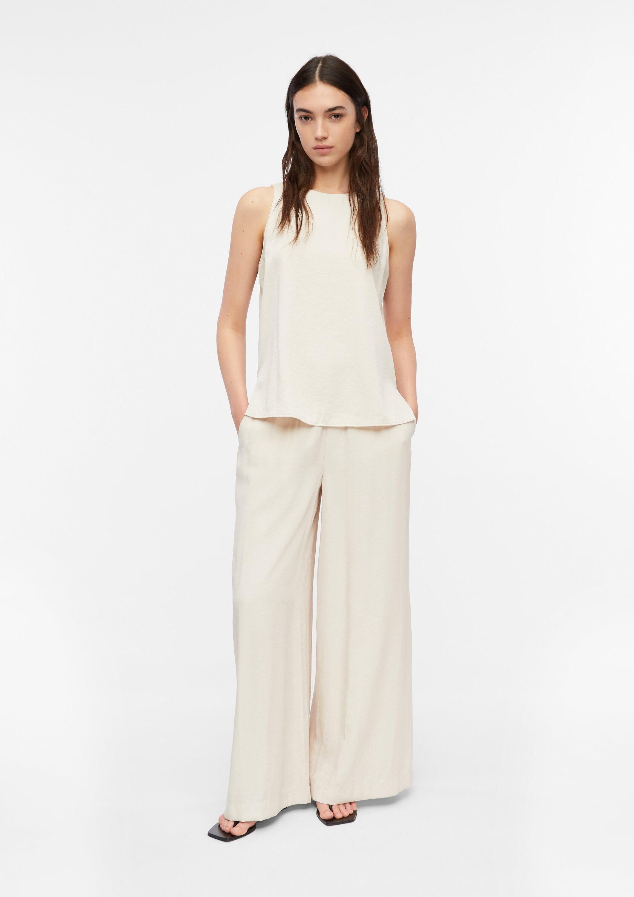 comma Chinos Hose Strukturierte Wide-Leg-Hose aus Viskosemix