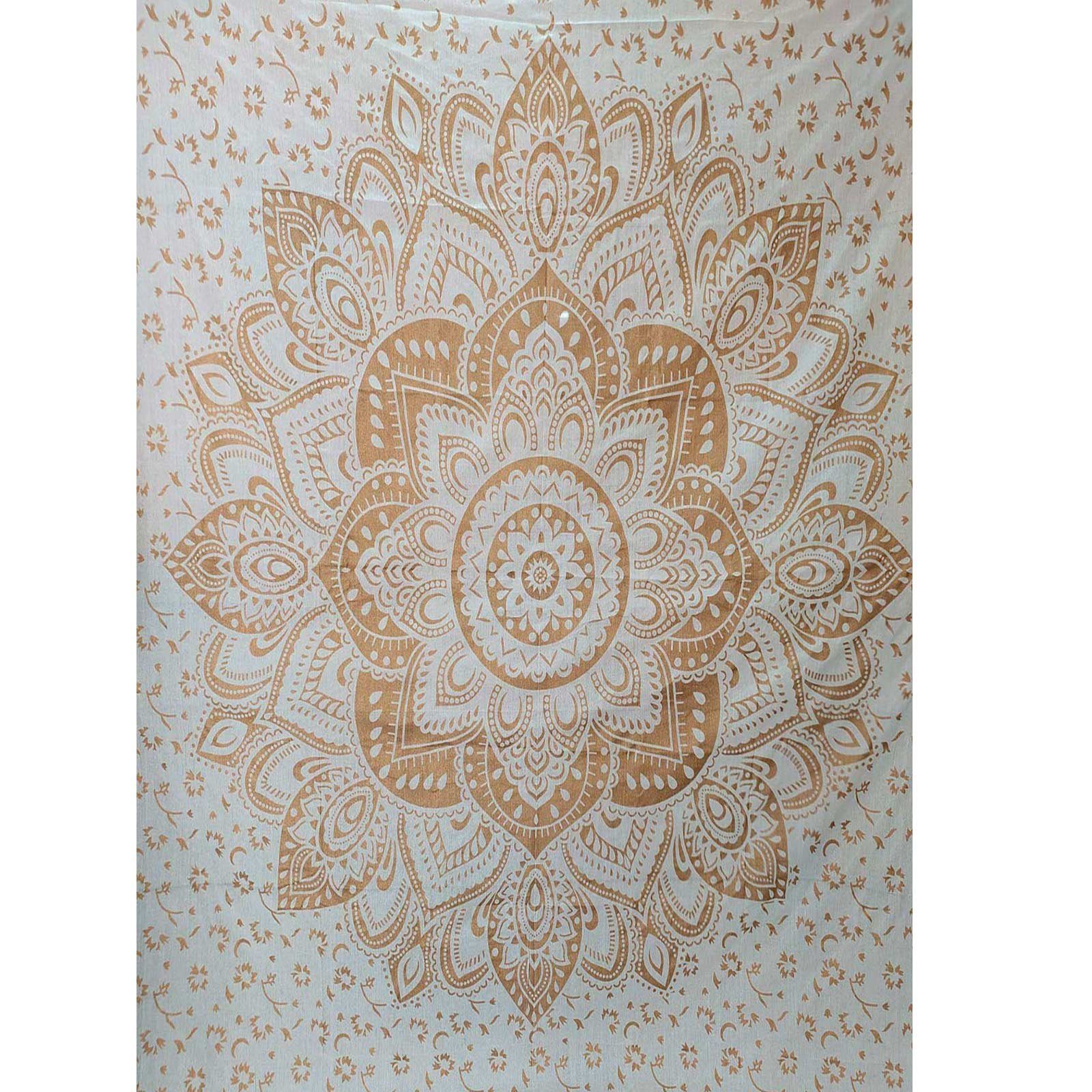 Wandteppich Tagesdecke Wandbehang Dekotuch Golden White Lotus Mandala  ca.200x135cm, KUNST UND MAGIE