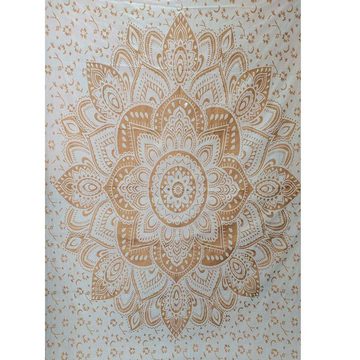 Wandteppich Tagesdecke Wandbehang Dekotuch Golden White Lotus Mandala ca.200x135cm, KUNST UND MAGIE