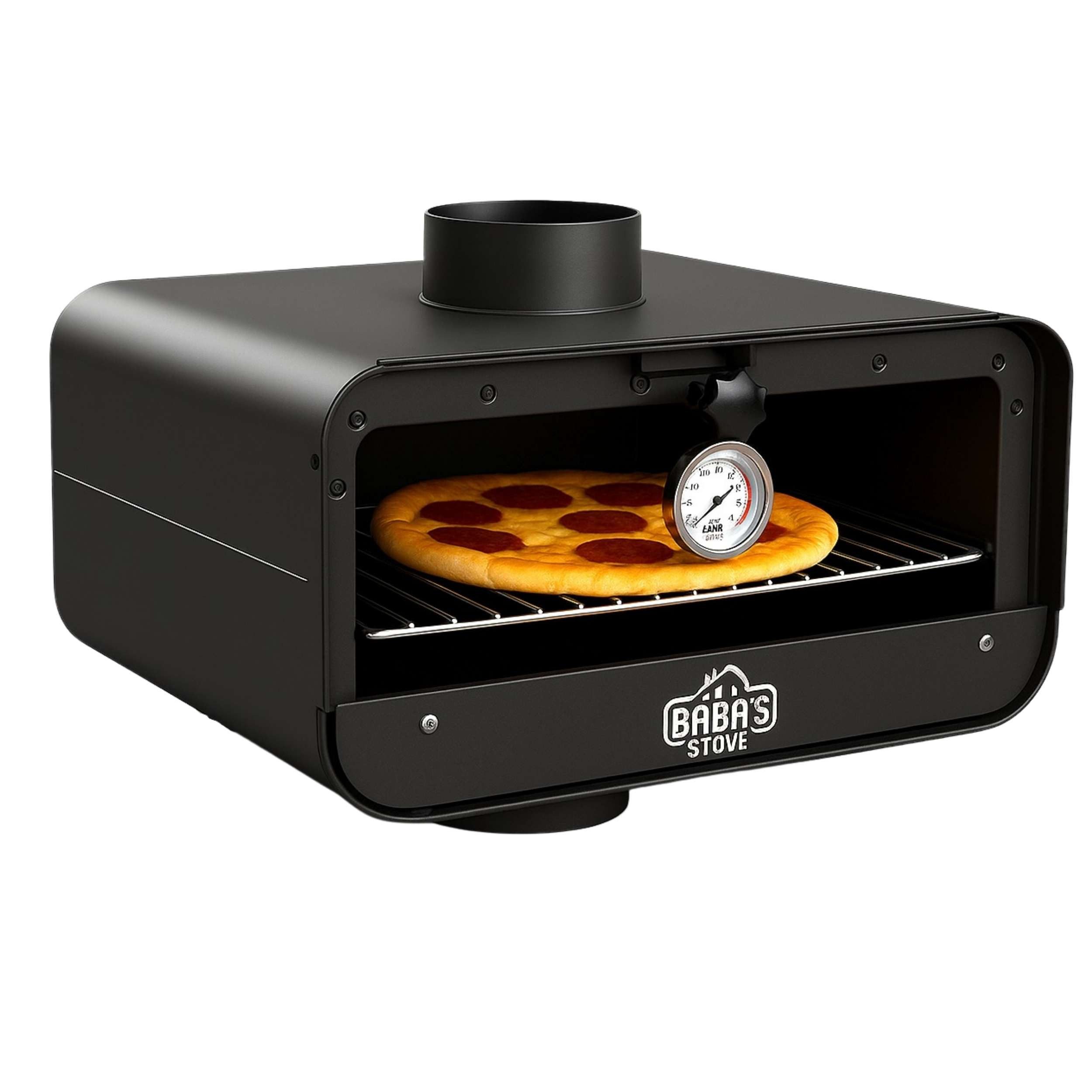 Baba's Ofenrohr Rauchrohr Backofen Kaminofen Backaufsatz Ofenrohr Backfach 150 mm, 150, Universal für Holzofen Kamin Integriertes Thermometer