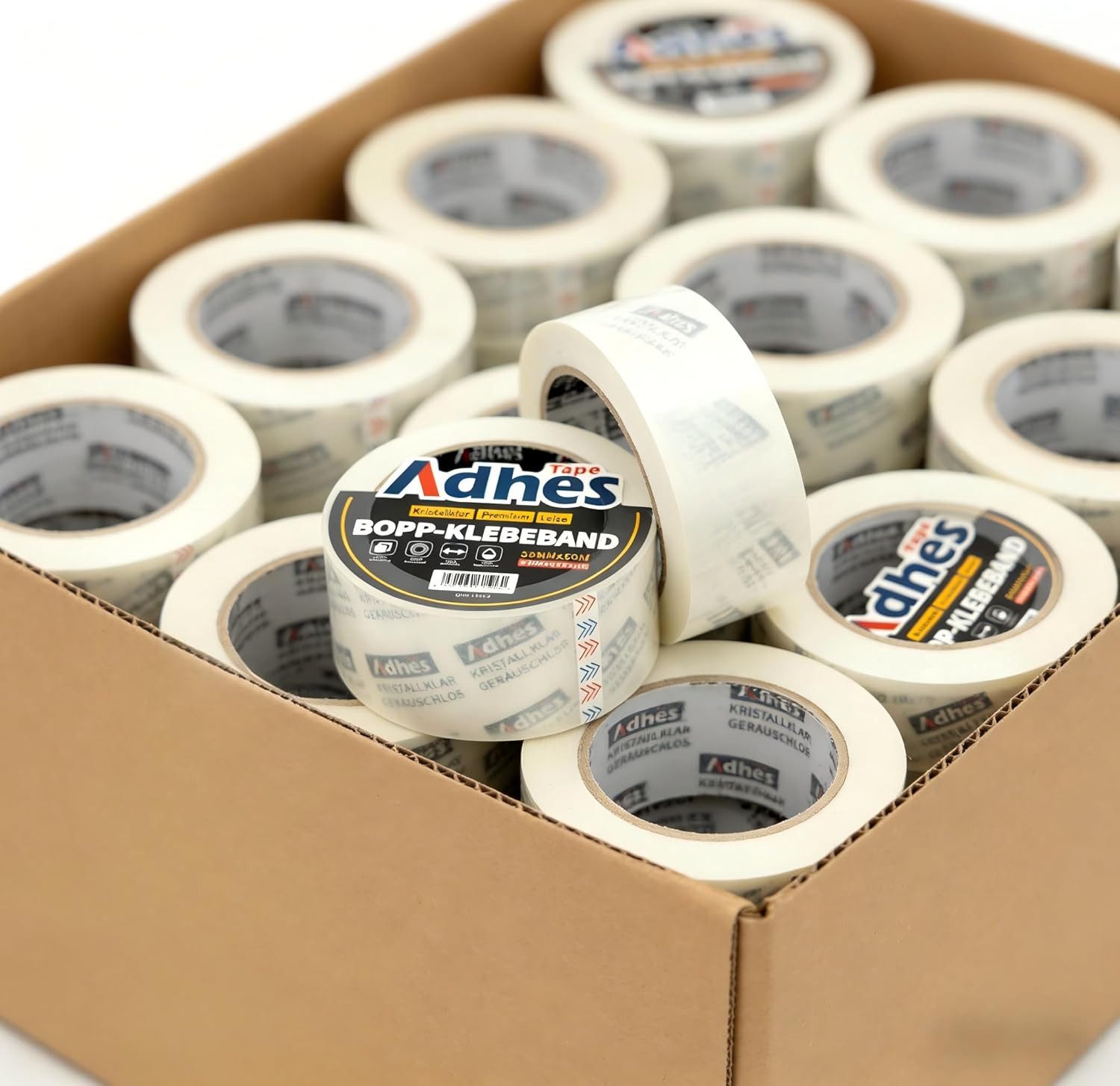 Adhes Tape Klebeband 36 Rollen Packband Kristallklar, geräuschlos & stark klebend (Packung, 36-St., Je Rolle Dicke: 65µm, 50m x 50mm) UV- und Alterungsbeständig, Hohe Leistungsfähigkeit