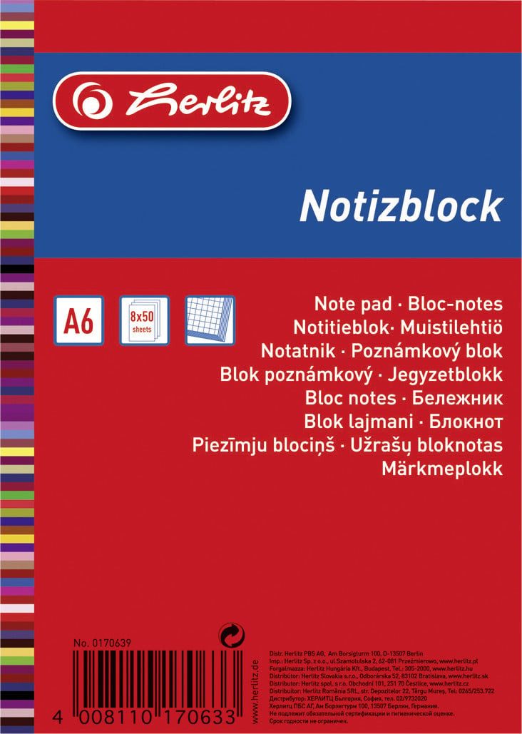Herlitz Collegeblock herlitz Haushaltsnotizblock A6 kariert 50 Blatt
