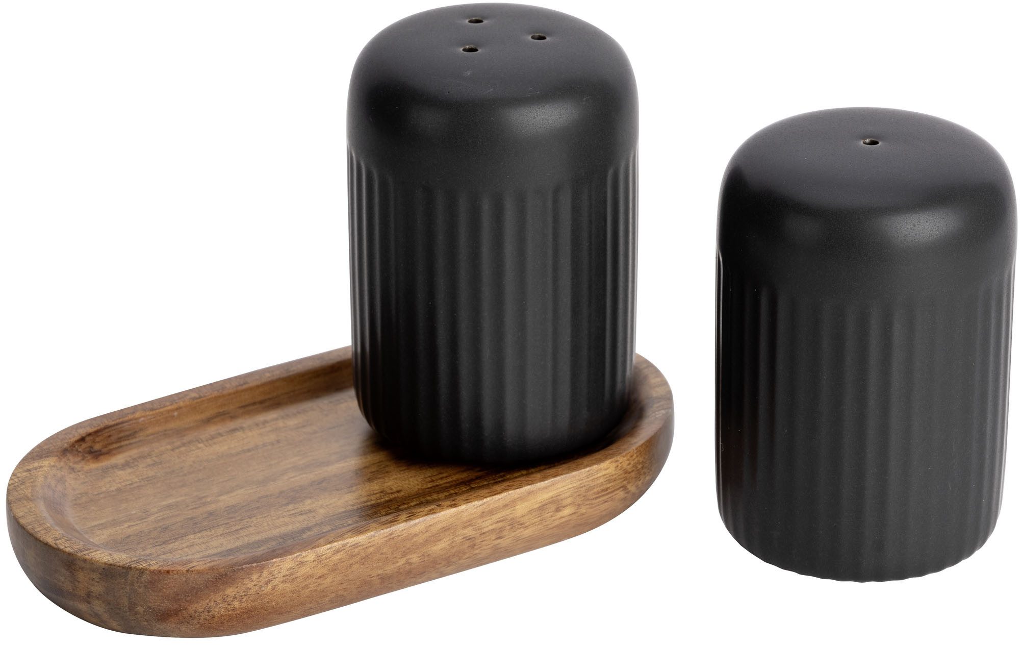 SCHÖNER WOHNEN-Kollektion Salz- / Pfefferstreuer REFIA, (1-tlg), Gewürzstreuer aus Keramik, Tablett aus Akazienholz