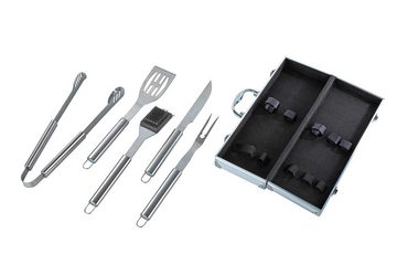 Bubble-Store Grillbesteck-Set Edelstahl Grillbesteck, (Pfannenwender, Messer, Gabel, Zange, Reinigungsbürste), Grill-Set im Aluminium-Koffer