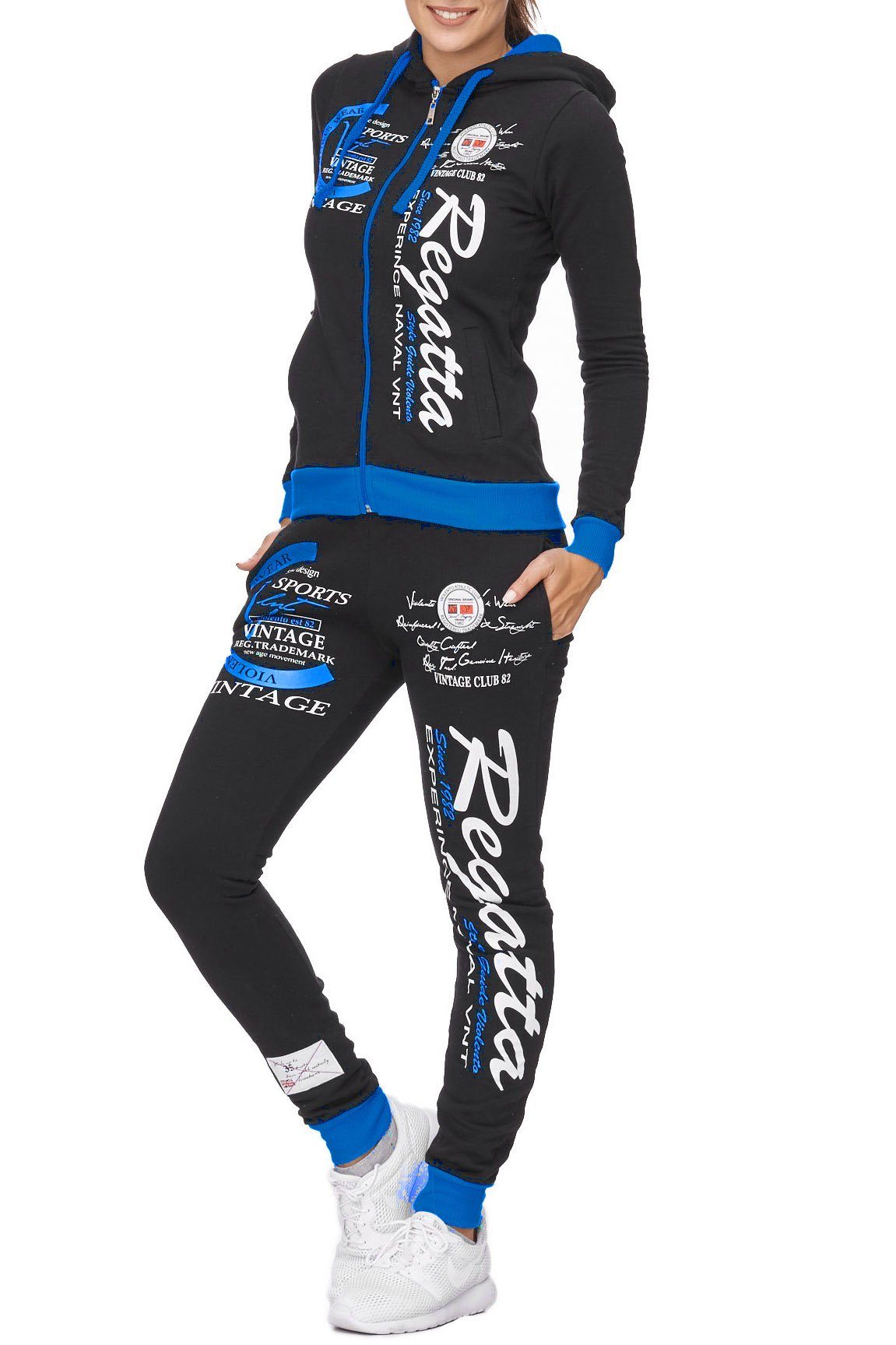 L.gonline Freizeitanzug Damen Jogging-ANZUG, Regatta, 509 (Kapuzenjacke mit Reißverschluss, Hose, 2-tlg), Fitness Freizeit Casual