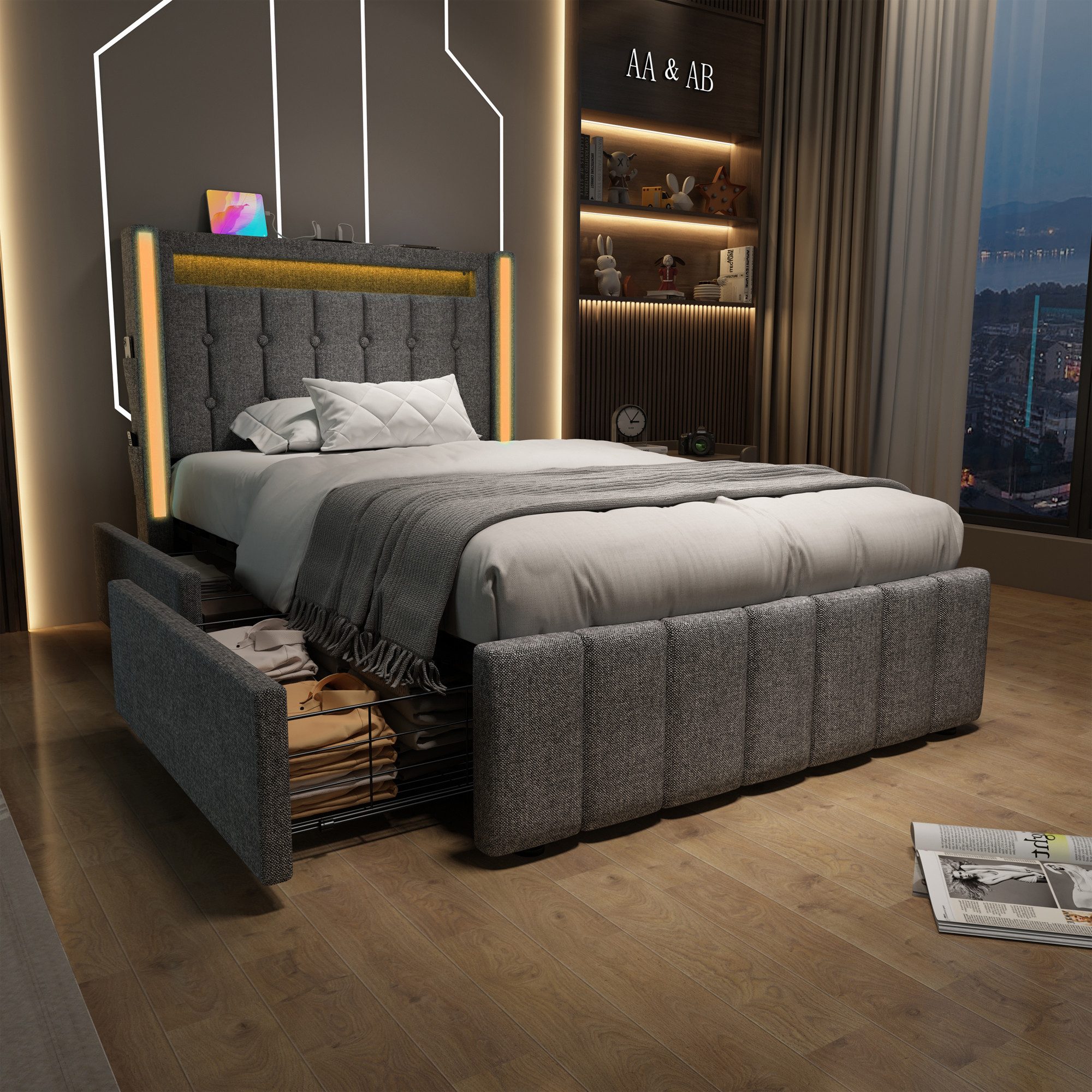 REDOM Polsterbett Stauraumbett (2 Schubladen, mit Matratze), mit USB Typ C günstig online kaufen