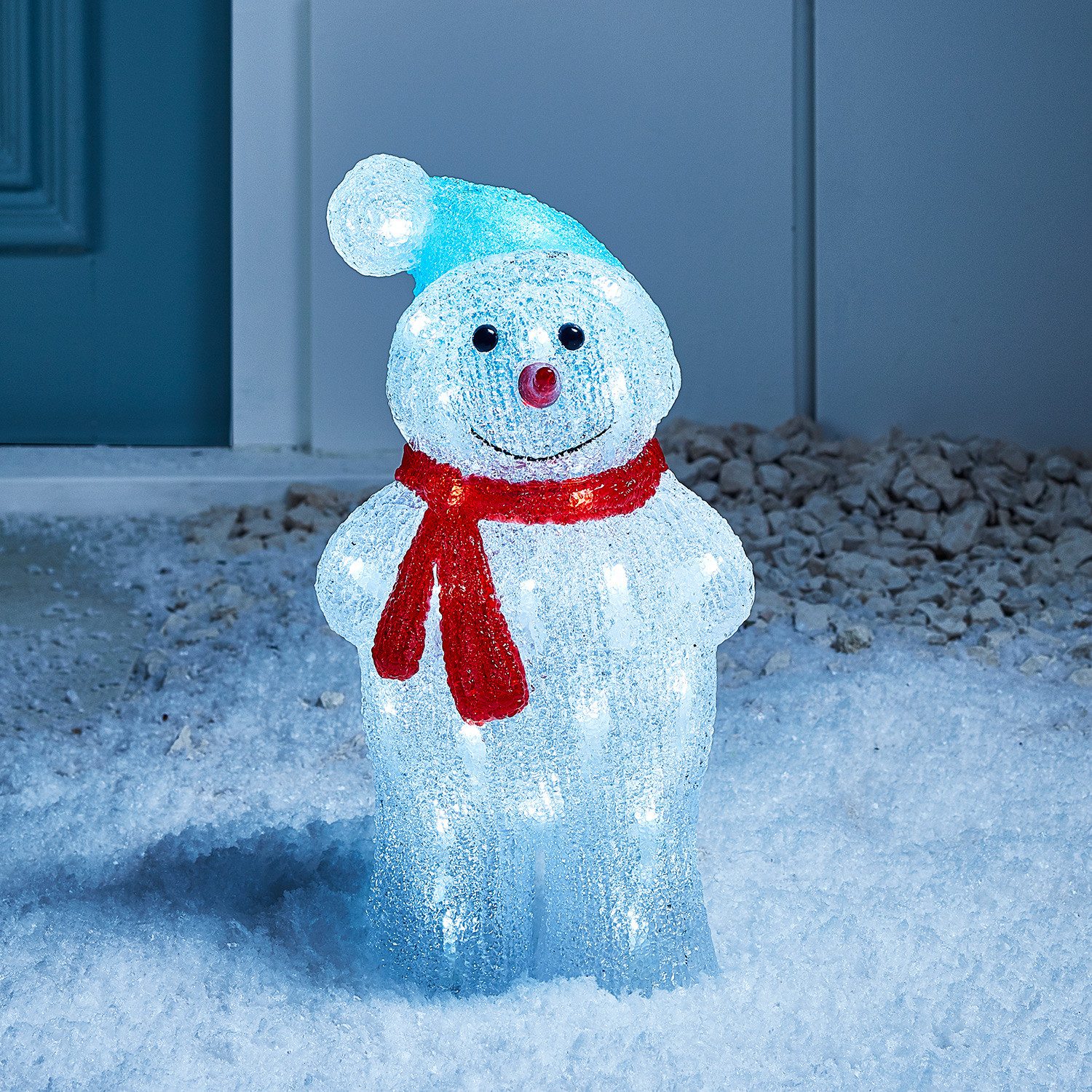 Lights4fun LED Dekofigur LED Acryl Schneemann Figur 34cm